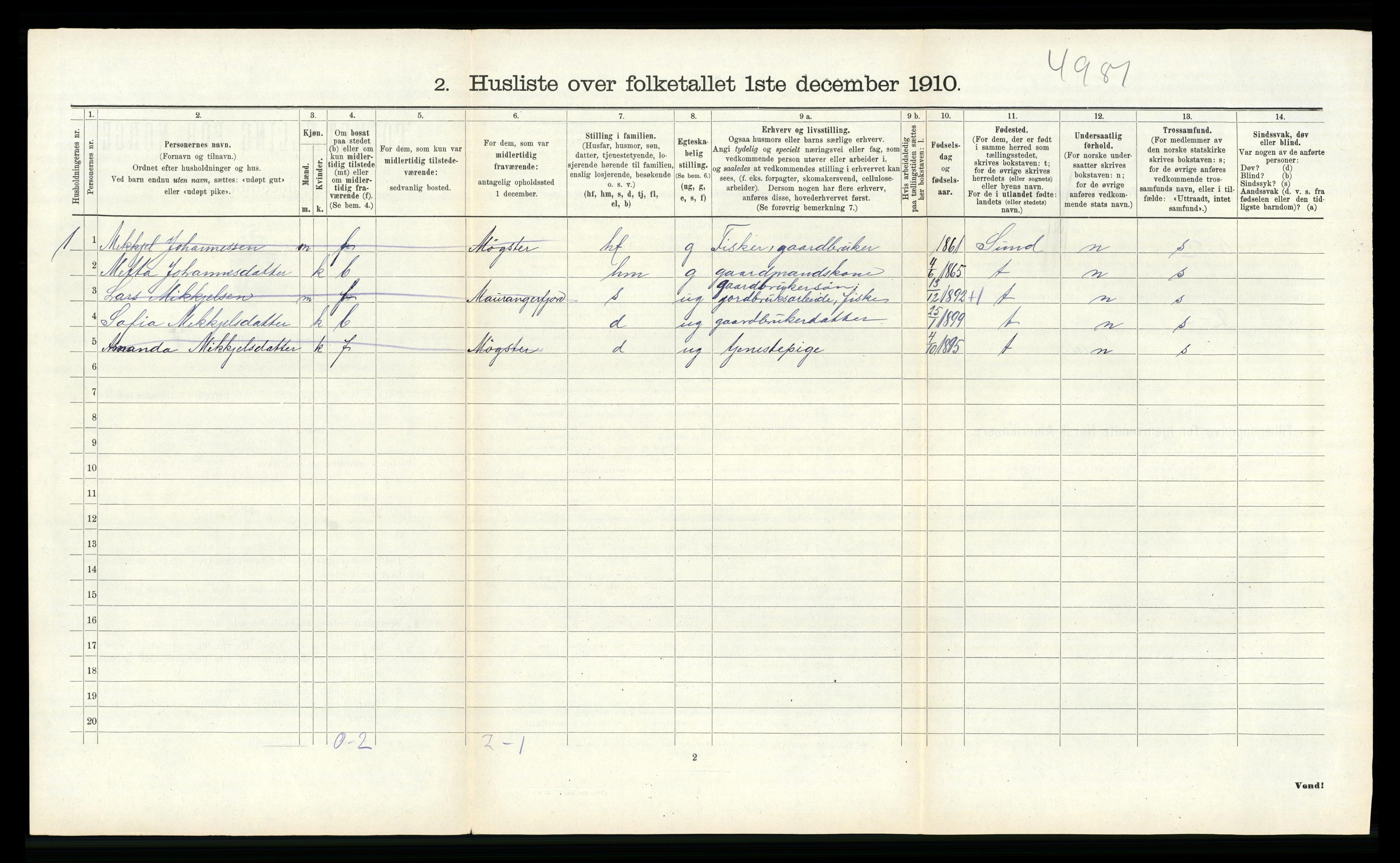 RA, Folketelling 1910 for 1246 Fjell herred, 1910, s. 158
