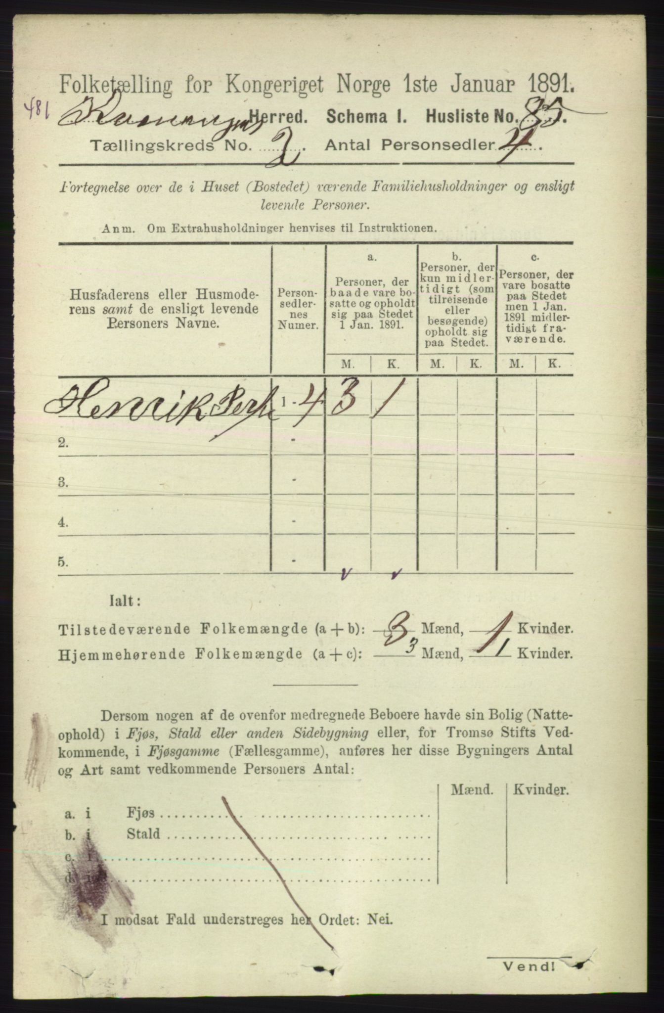 RA, Folketelling 1891 for 1943 Kvænangen herred, 1891, s. 409