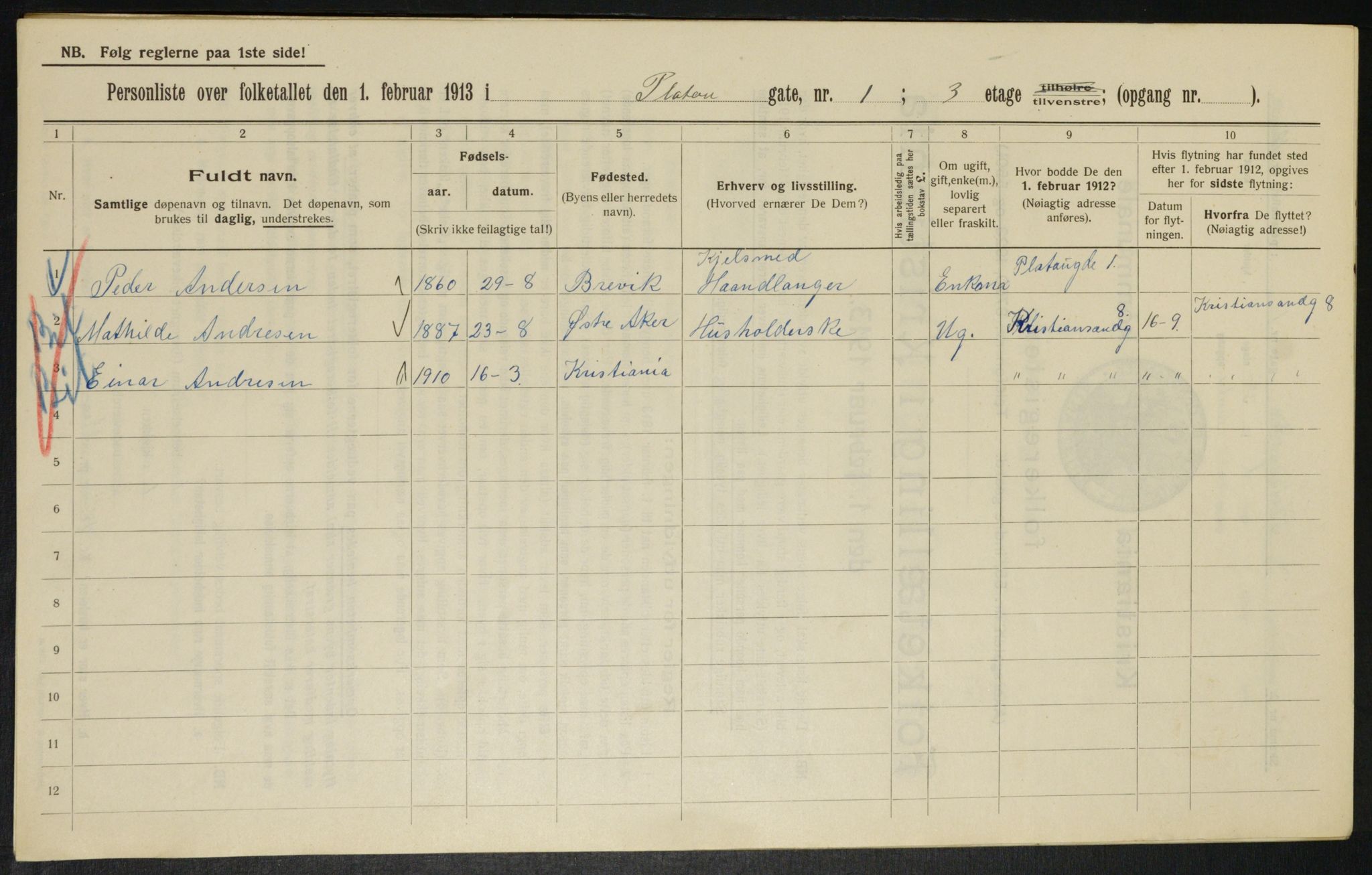 OBA, Kommunal folketelling 1.2.1913 for Kristiania, 1913, s. 80374