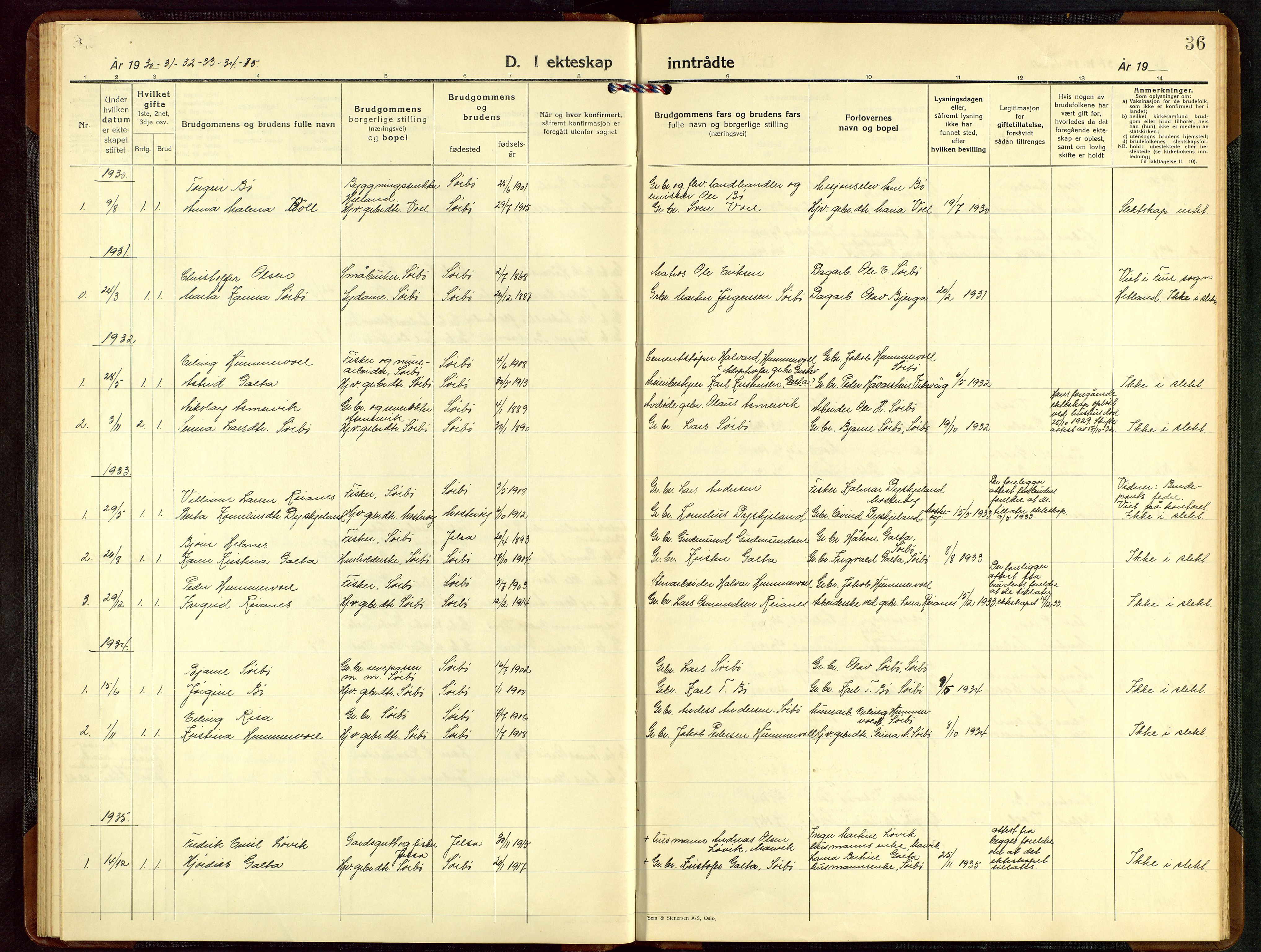 Rennesøy sokneprestkontor, AV/SAST-A -101827/H/Ha/Hab/L0015: Klokkerbok nr. B 14, 1924-1957, s. 36