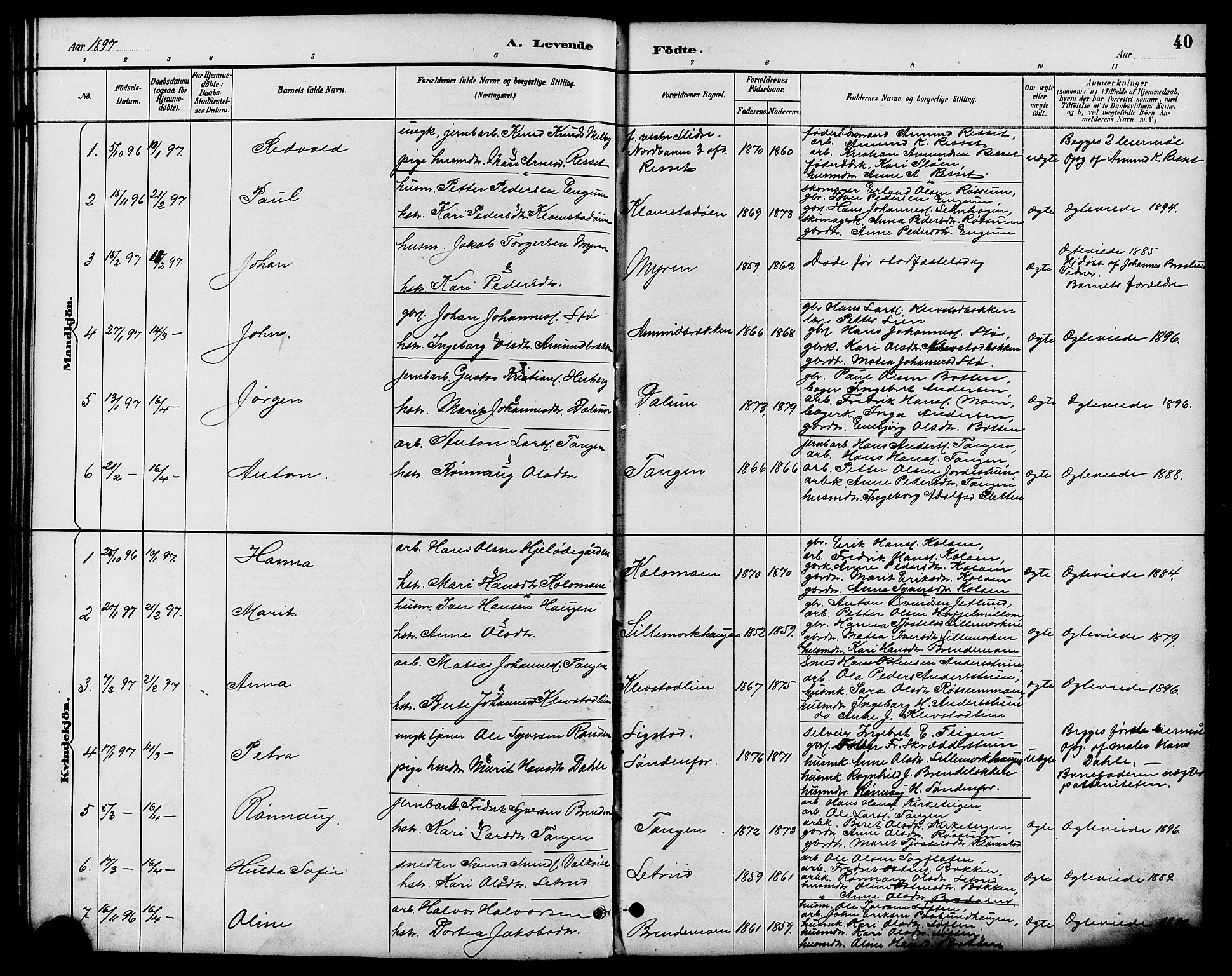 Nord-Fron prestekontor, AV/SAH-PREST-080/H/Ha/Hab/L0006: Klokkerbok nr. 6, 1887-1914, s. 40