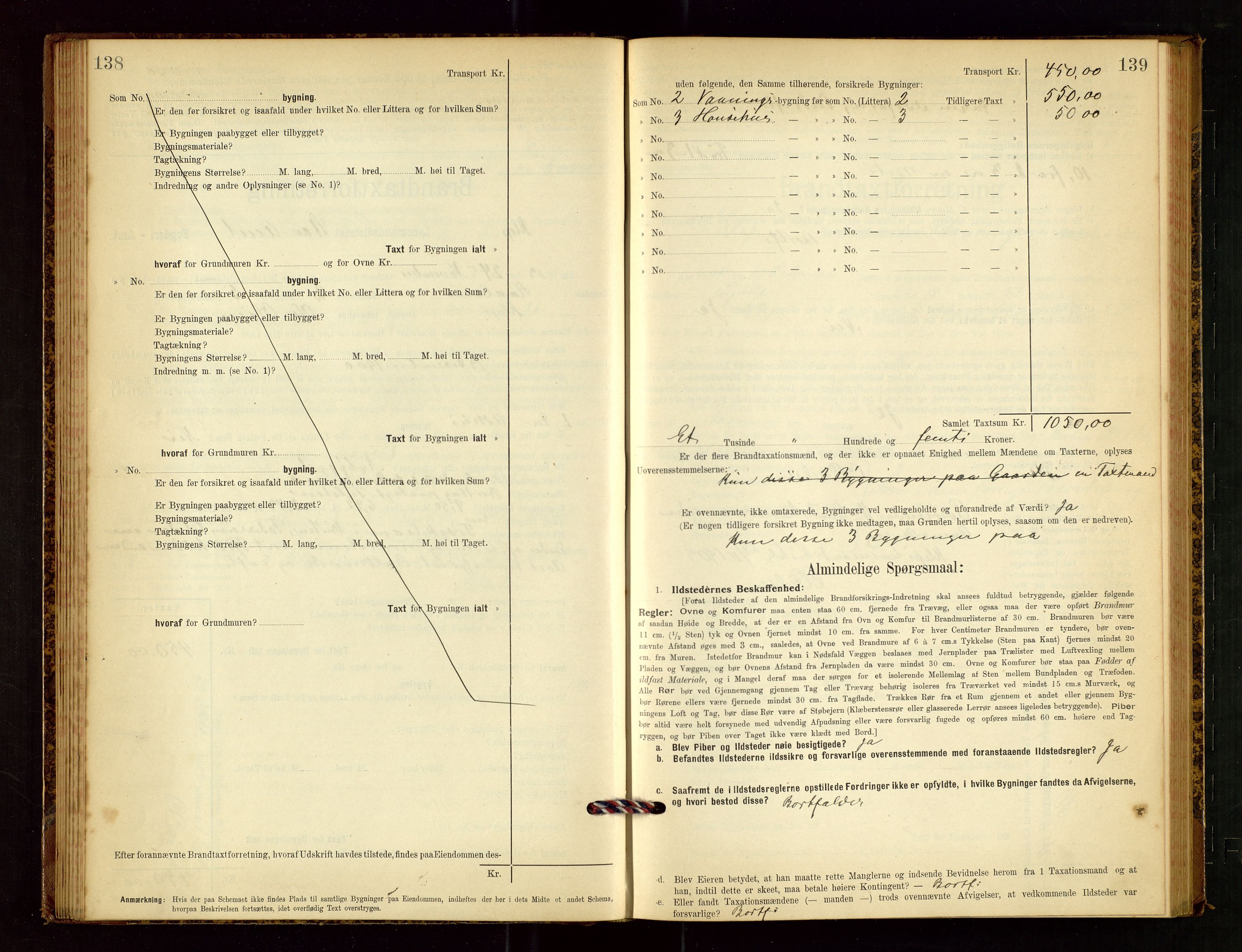 Klepp lensmannskontor, AV/SAST-A-100163/Goc/L0003: "Brandtaxationsprotokol" m/register, 1902-1907, s. 138-139