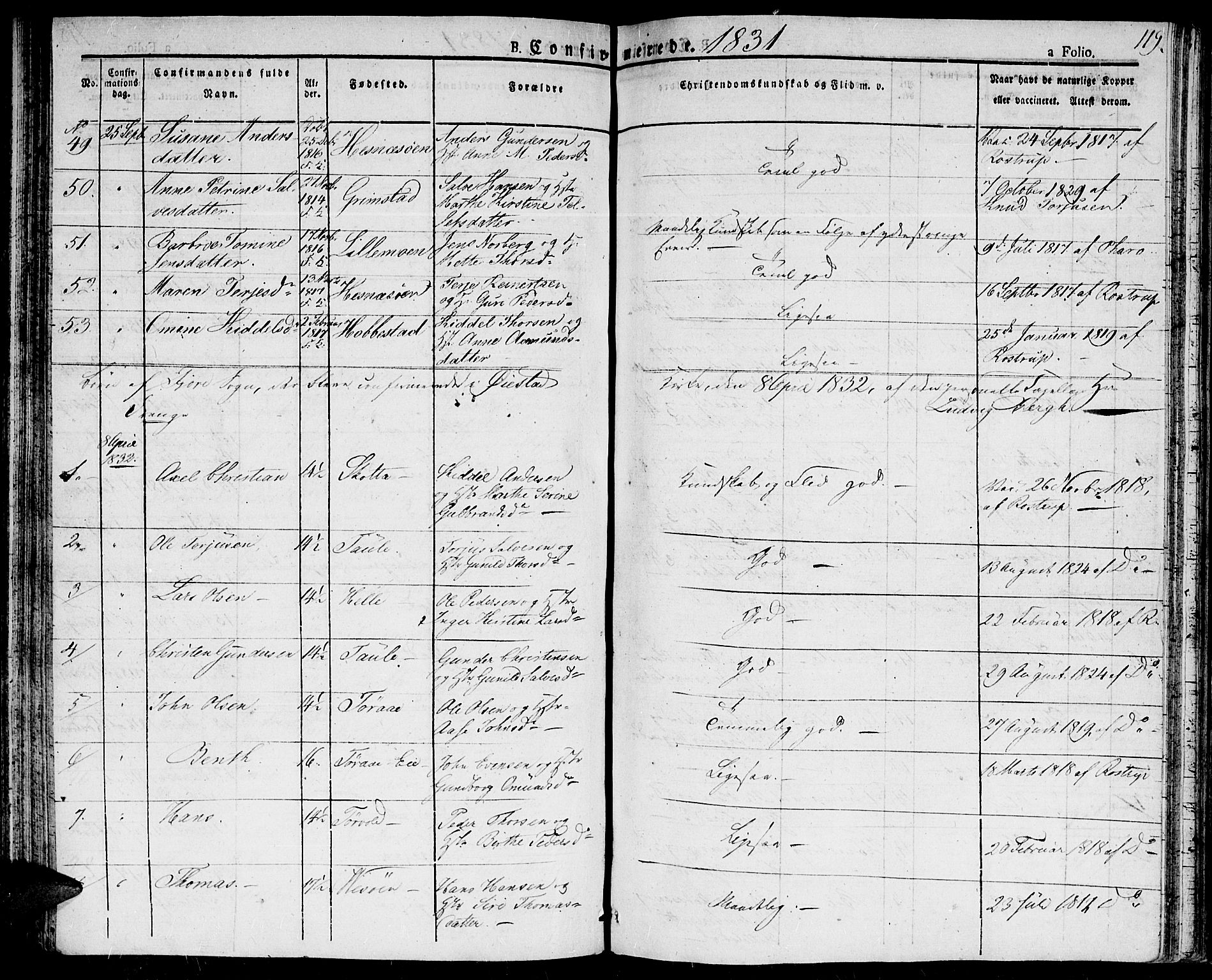 Fjære sokneprestkontor, AV/SAK-1111-0011/F/Fa/L0002: Ministerialbok nr. A 2, 1827-1839, s. 119