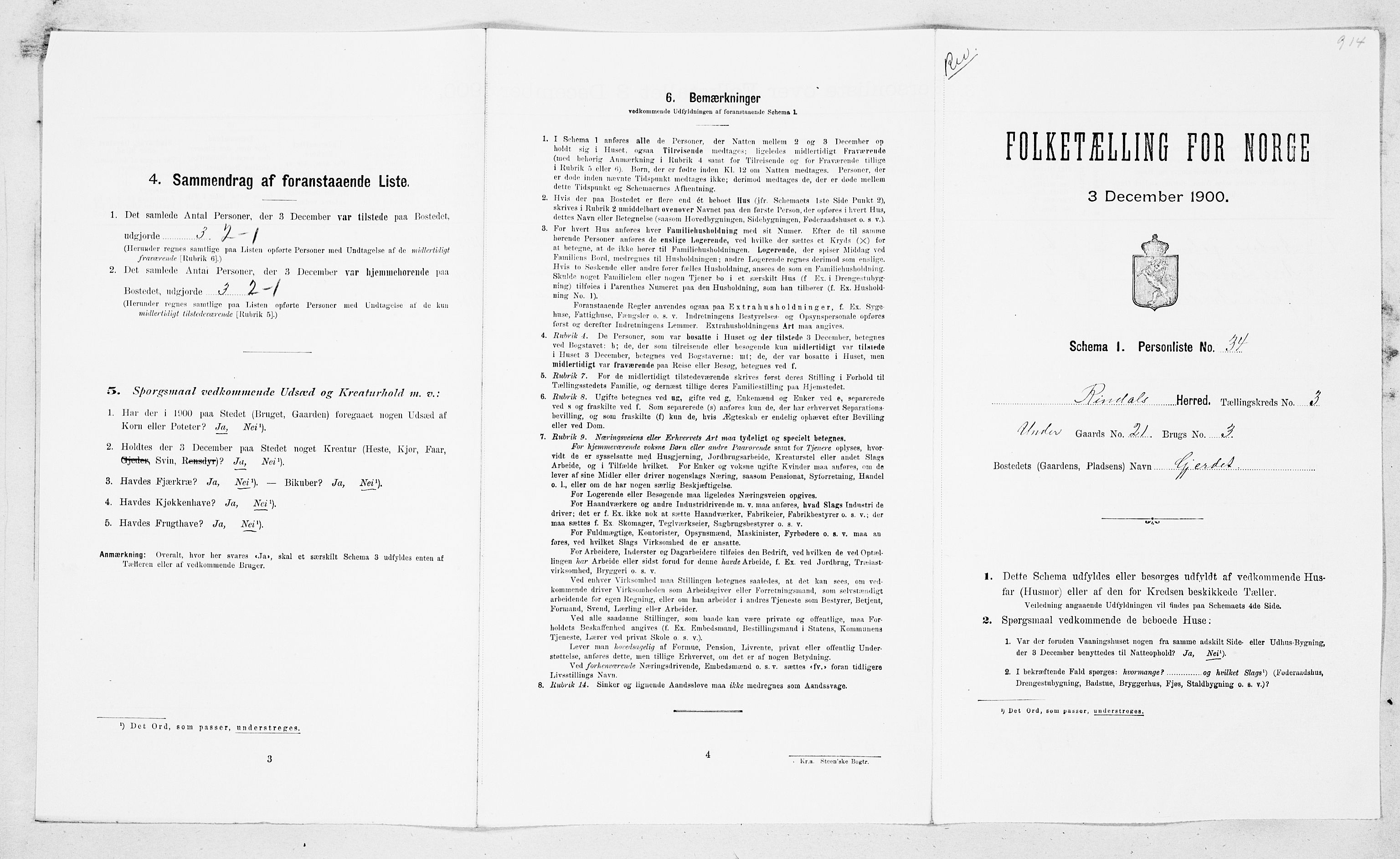 SAT, Folketelling 1900 for 1567 Rindal herred, 1900, s. 292