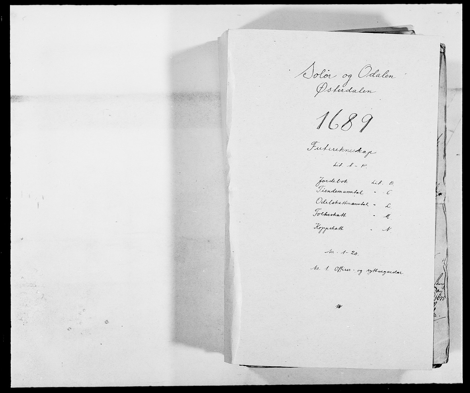 Rentekammeret inntil 1814, Reviderte regnskaper, Fogderegnskap, AV/RA-EA-4092/R13/L0827: Fogderegnskap Solør, Odal og Østerdal, 1689, s. 1