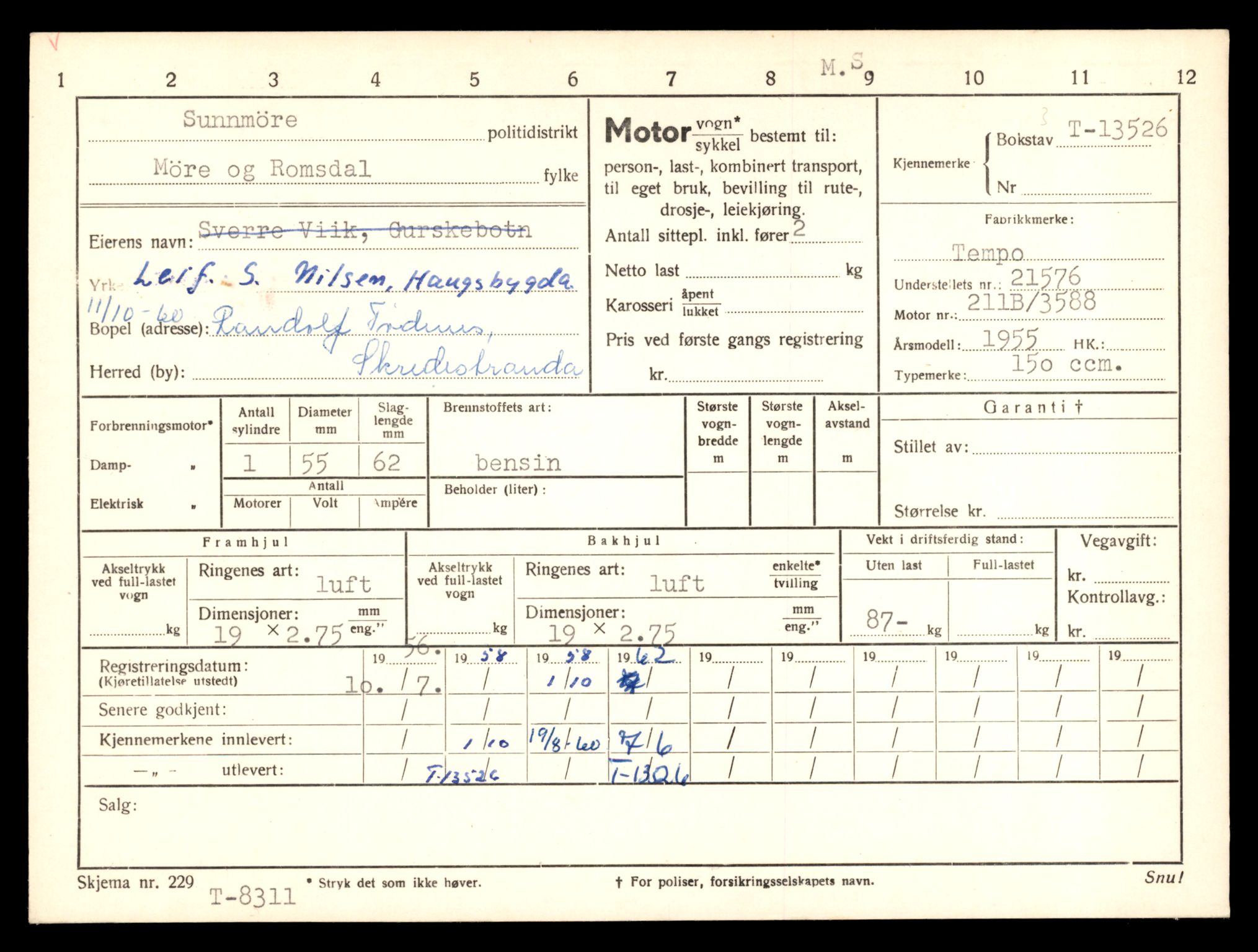 Møre og Romsdal vegkontor - Ålesund trafikkstasjon, AV/SAT-A-4099/F/Fe/L0039: Registreringskort for kjøretøy T 13361 - T 13530, 1927-1998, s. 2893