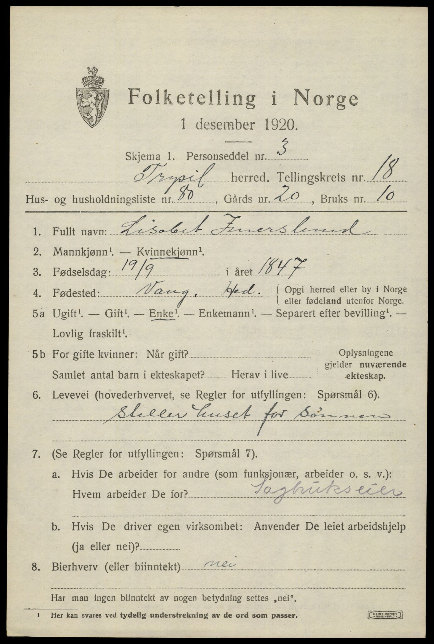 SAH, Folketelling 1920 for 0428 Trysil herred, 1920, s. 12719