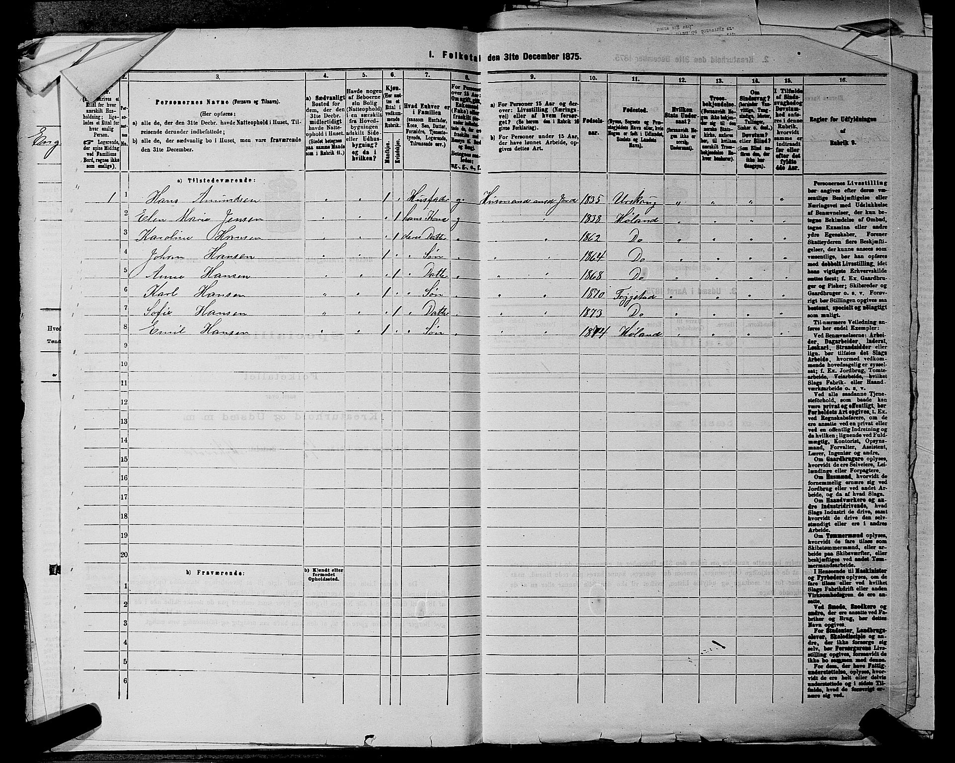 RA, Folketelling 1875 for 0221P Høland prestegjeld, 1875, s. 278