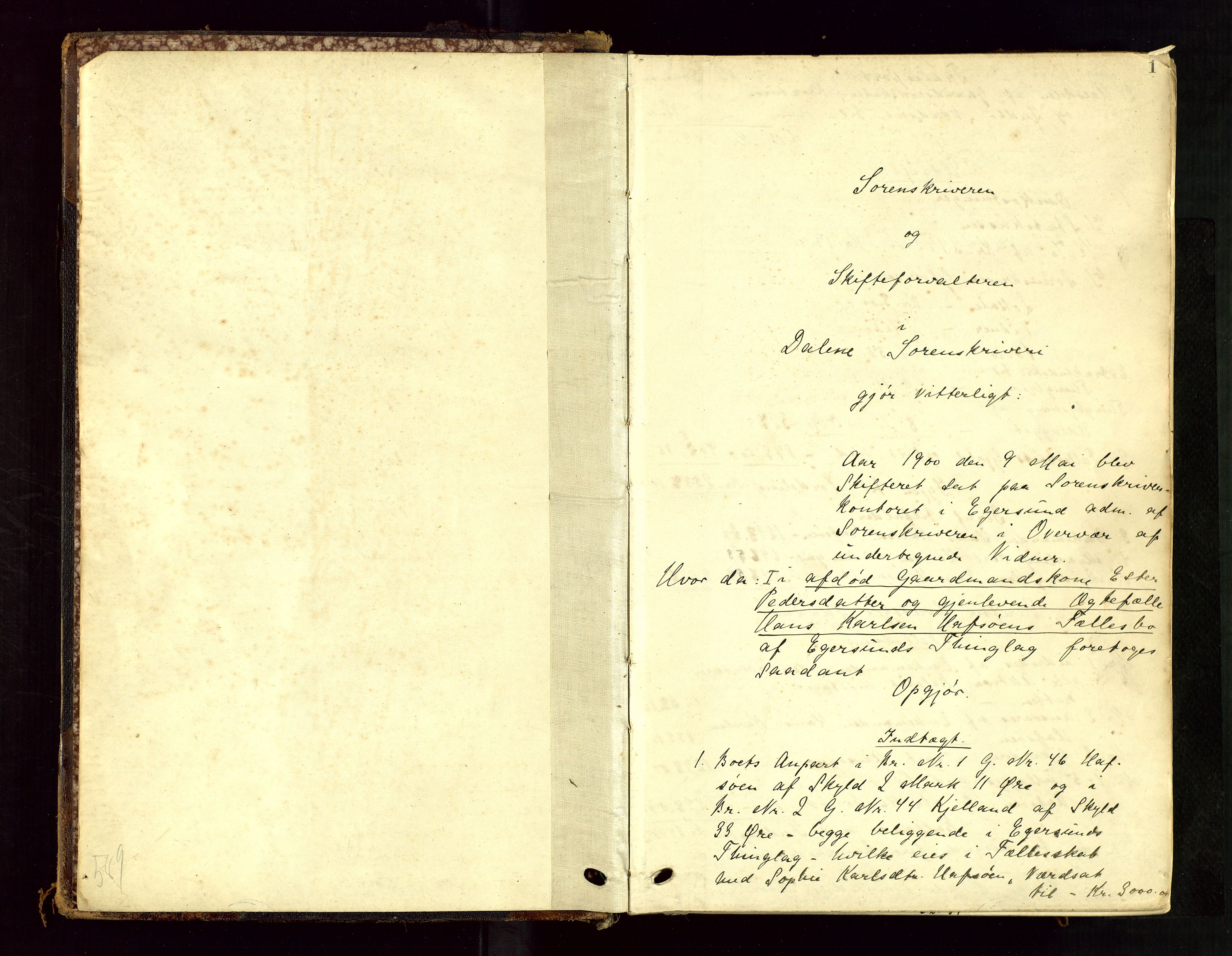 Dalane sorenskriveri, AV/SAST-A-100309/001/5/500/500BD/L0001: UTLODNINGSPROTOKOLL, 1900-1912, s. 1
