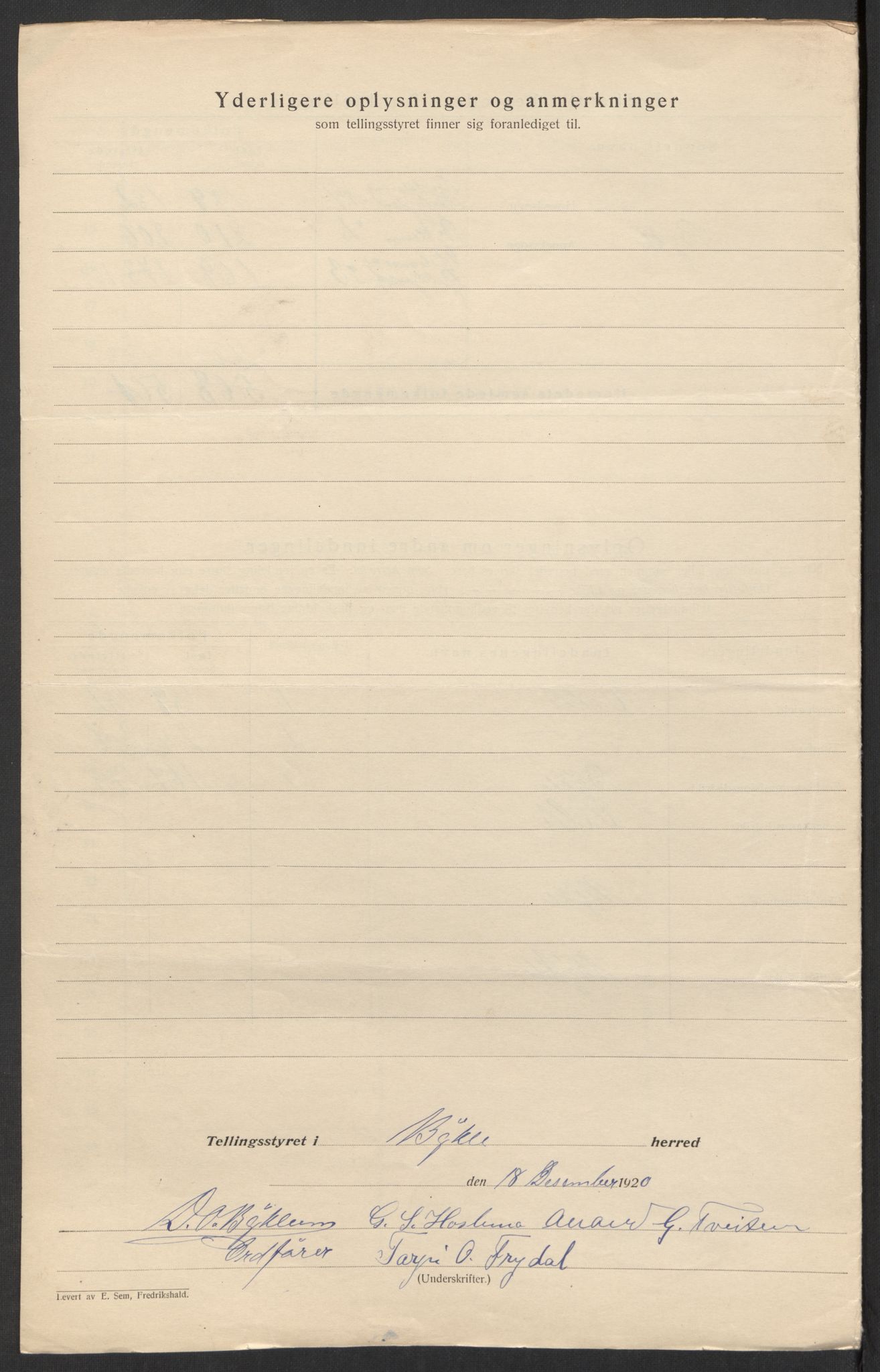 SAK, Folketelling 1920 for 0941 Bykle herred, 1920, s. 7