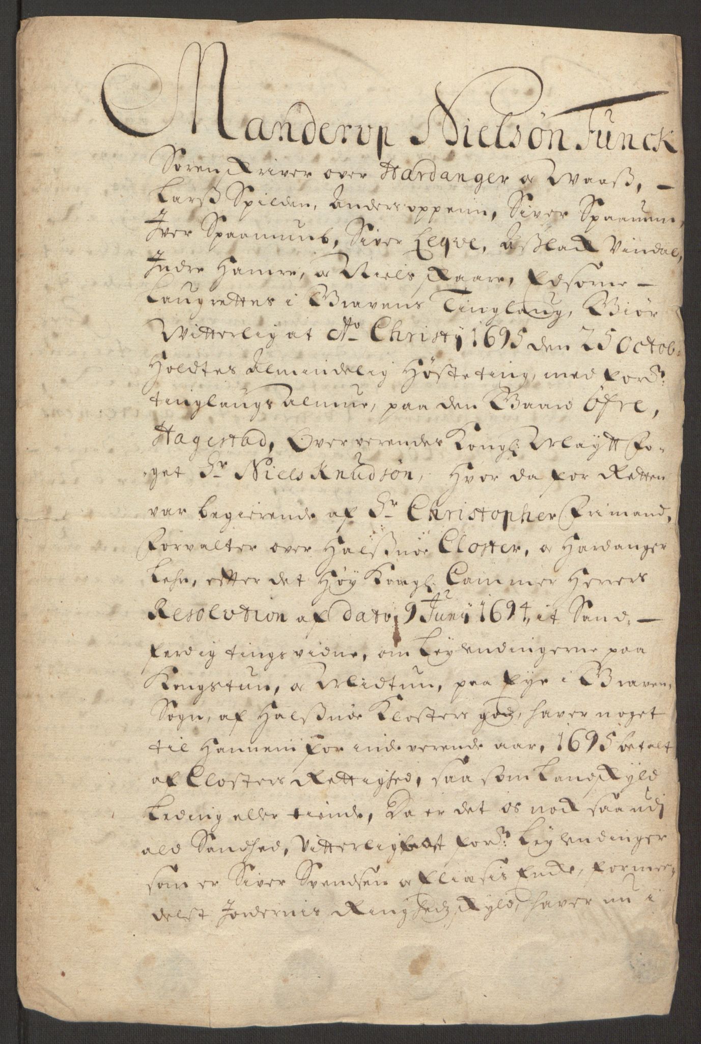 Rentekammeret inntil 1814, Reviderte regnskaper, Fogderegnskap, RA/EA-4092/R48/L2976: Fogderegnskap Sunnhordland og Hardanger, 1695-1696, s. 176