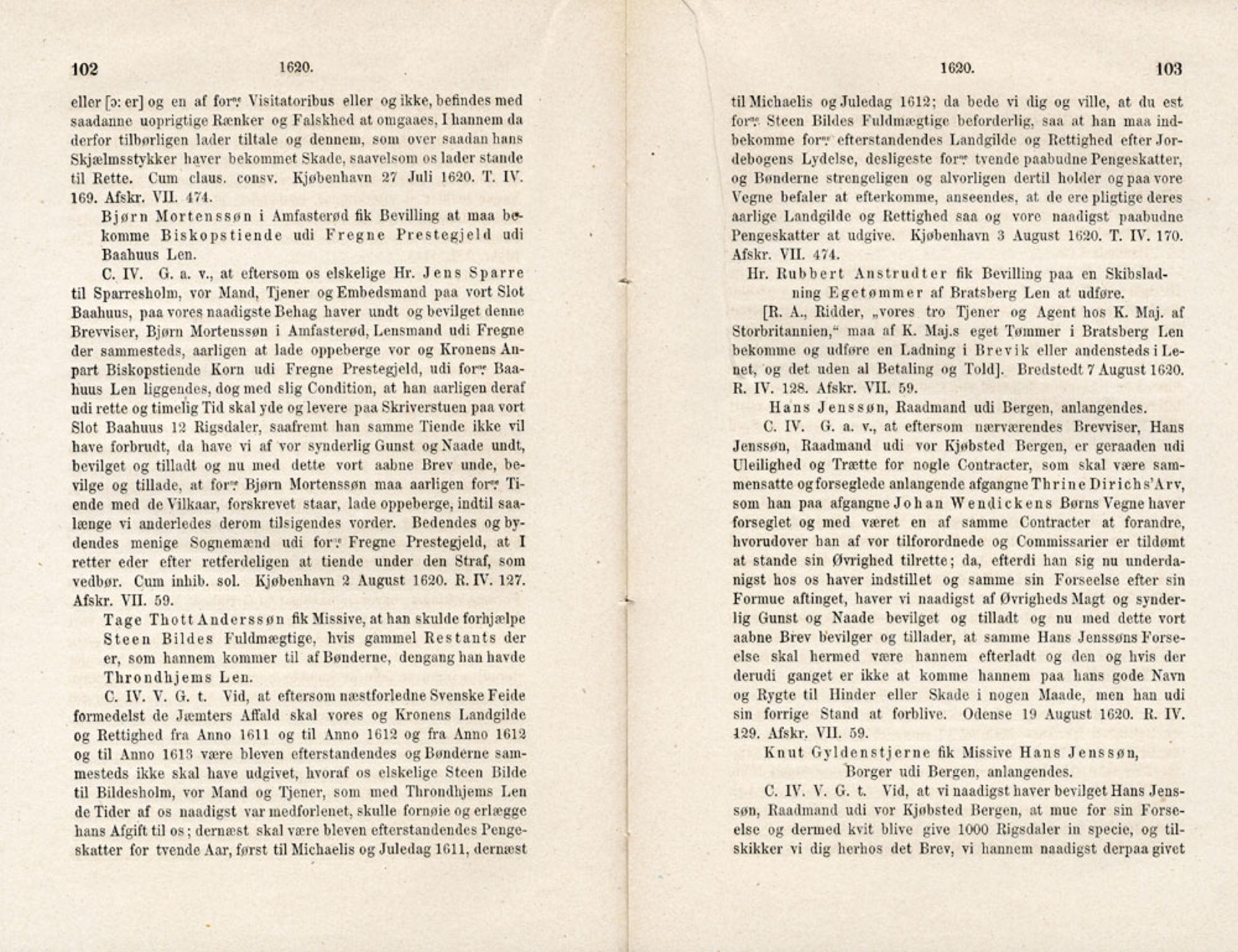 Publikasjoner utgitt av Det Norske Historiske Kildeskriftfond, PUBL/-/-/-: Norske Rigs-Registranter, bind 5, 1619-1627, s. 102-103