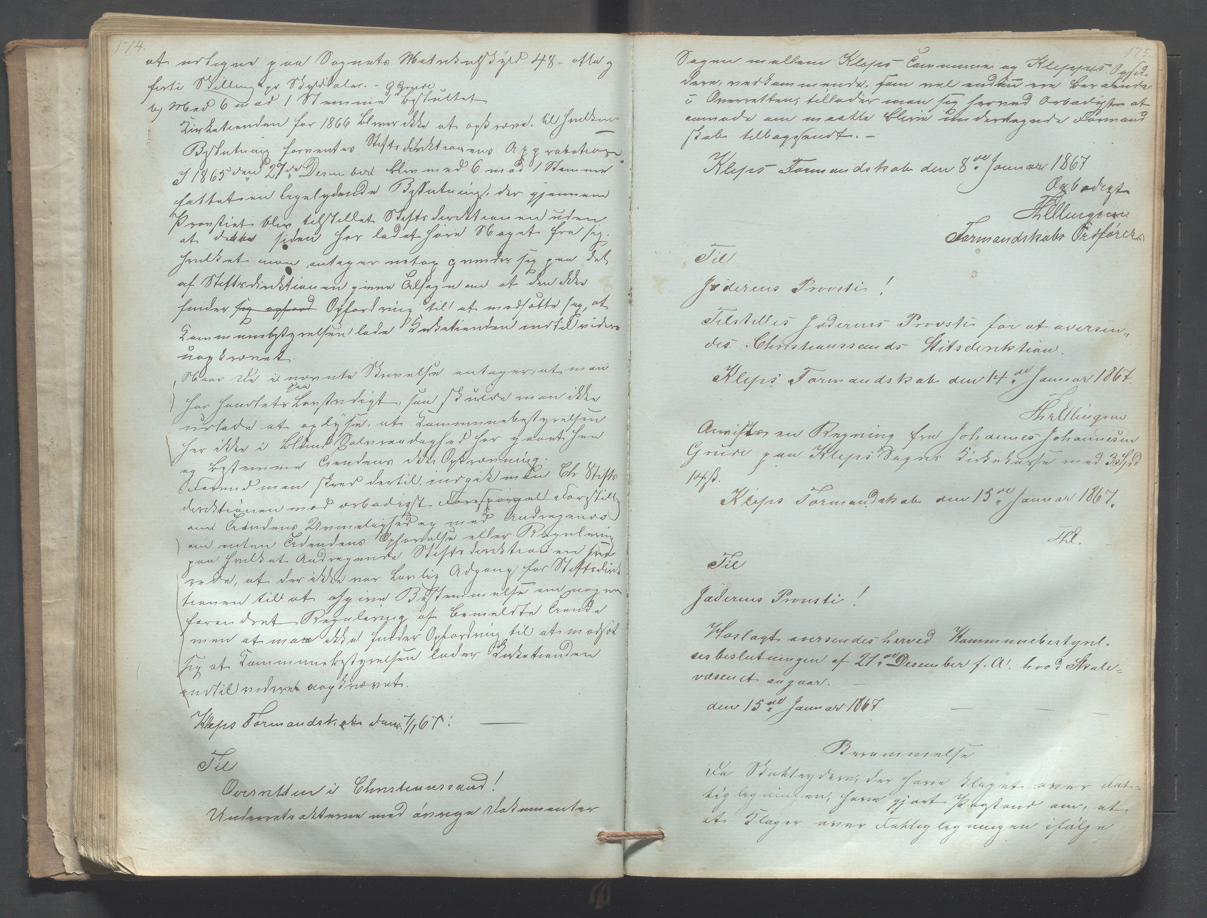 Klepp kommune - Formannskapet, IKAR/K-100277/B/L0002: Kopibok, 1861-1877, s. 174-175