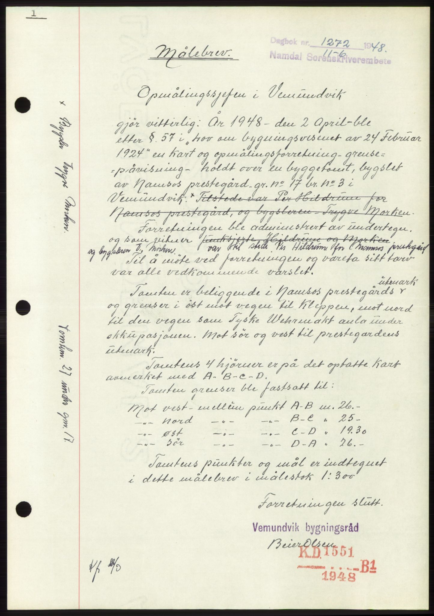 Namdal sorenskriveri, SAT/A-4133/1/2/2C: Pantebok nr. -, 1948-1948, Dagboknr: 1272/1948
