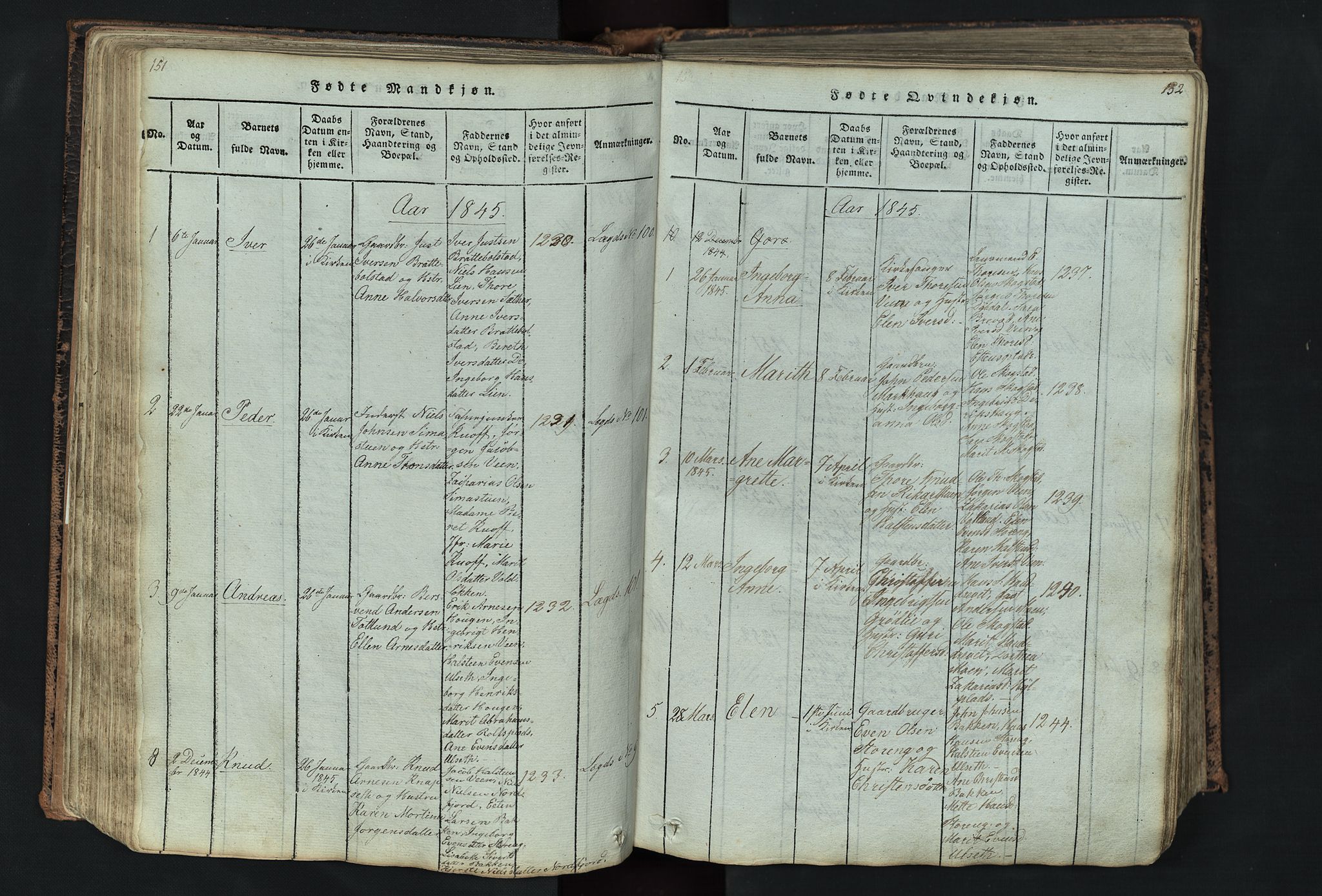 Kvikne prestekontor, AV/SAH-PREST-064/H/Ha/Hab/L0001: Klokkerbok nr. 1, 1815-1895, s. 151-152