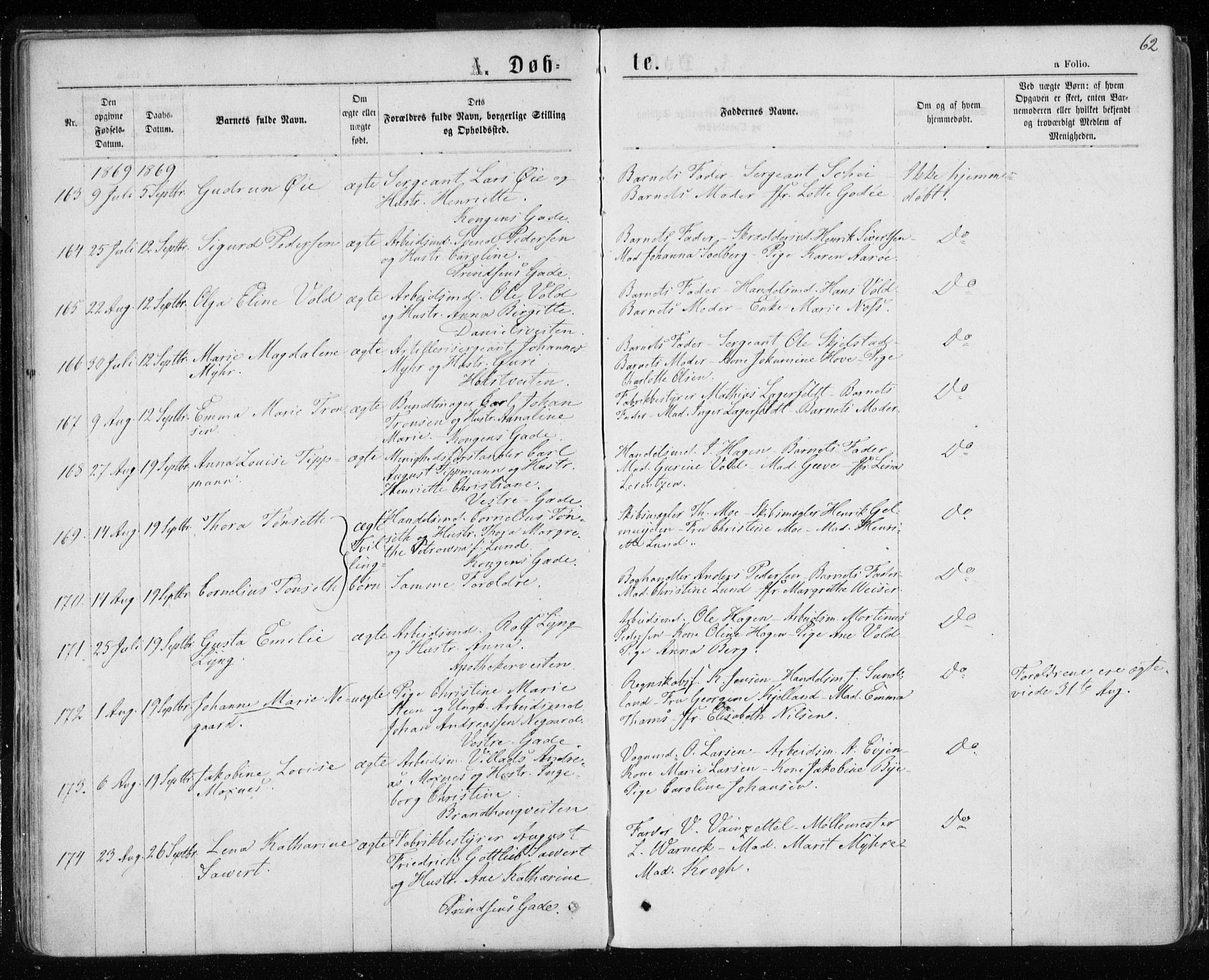 Ministerialprotokoller, klokkerbøker og fødselsregistre - Sør-Trøndelag, SAT/A-1456/601/L0054: Ministerialbok nr. 601A22, 1866-1877, s. 62