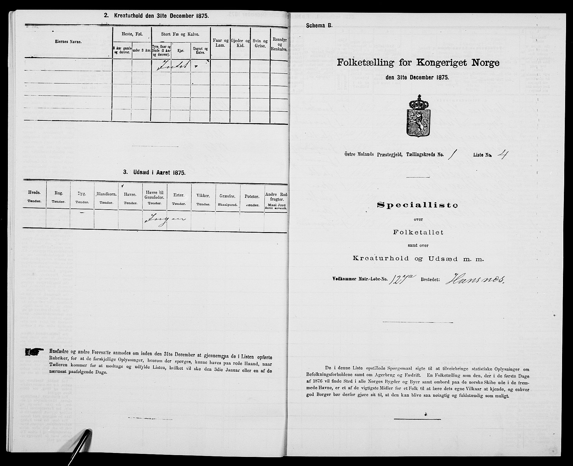 SAK, Folketelling 1875 for 0918P Austre Moland prestegjeld, 1875, s. 115