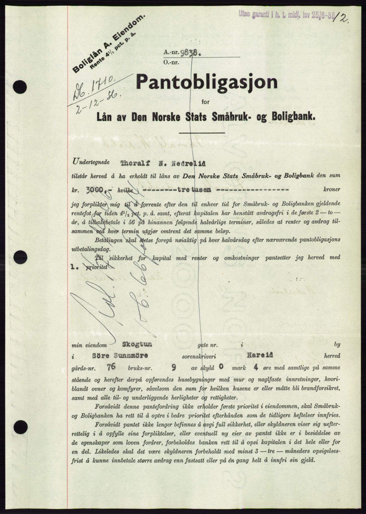 Søre Sunnmøre sorenskriveri, SAT/A-4122/1/2/2C/L0062: Pantebok nr. 56, 1936-1937, Dagboknr: 1710/1936