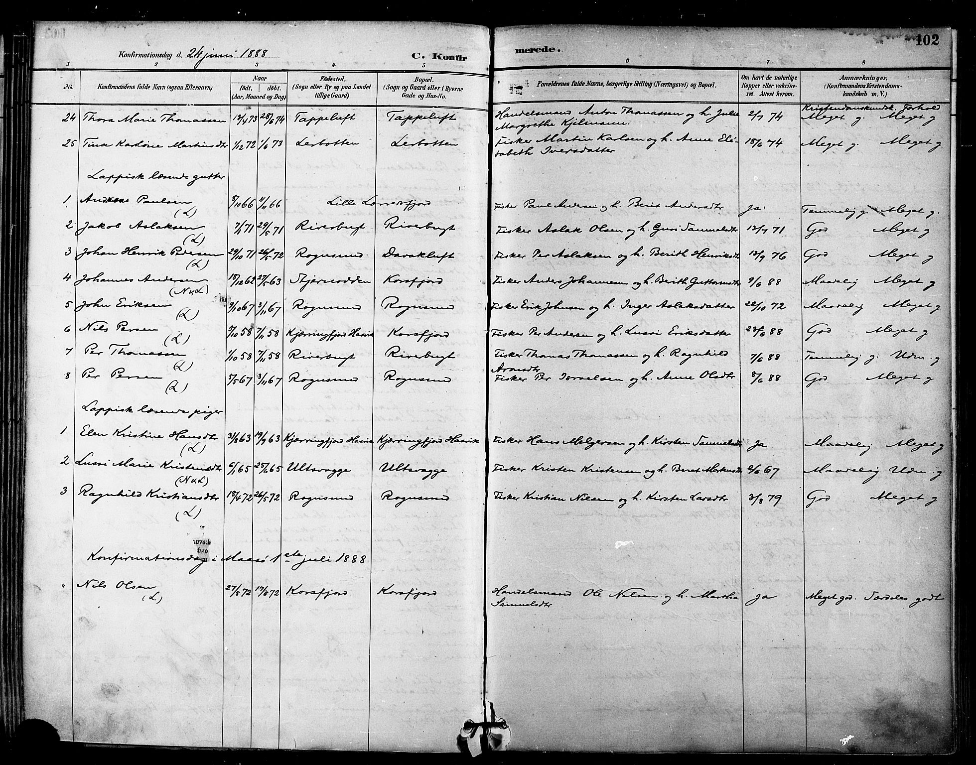 Talvik sokneprestkontor, SATØ/S-1337/H/Ha/L0013kirke: Ministerialbok nr. 13, 1886-1897, s. 102