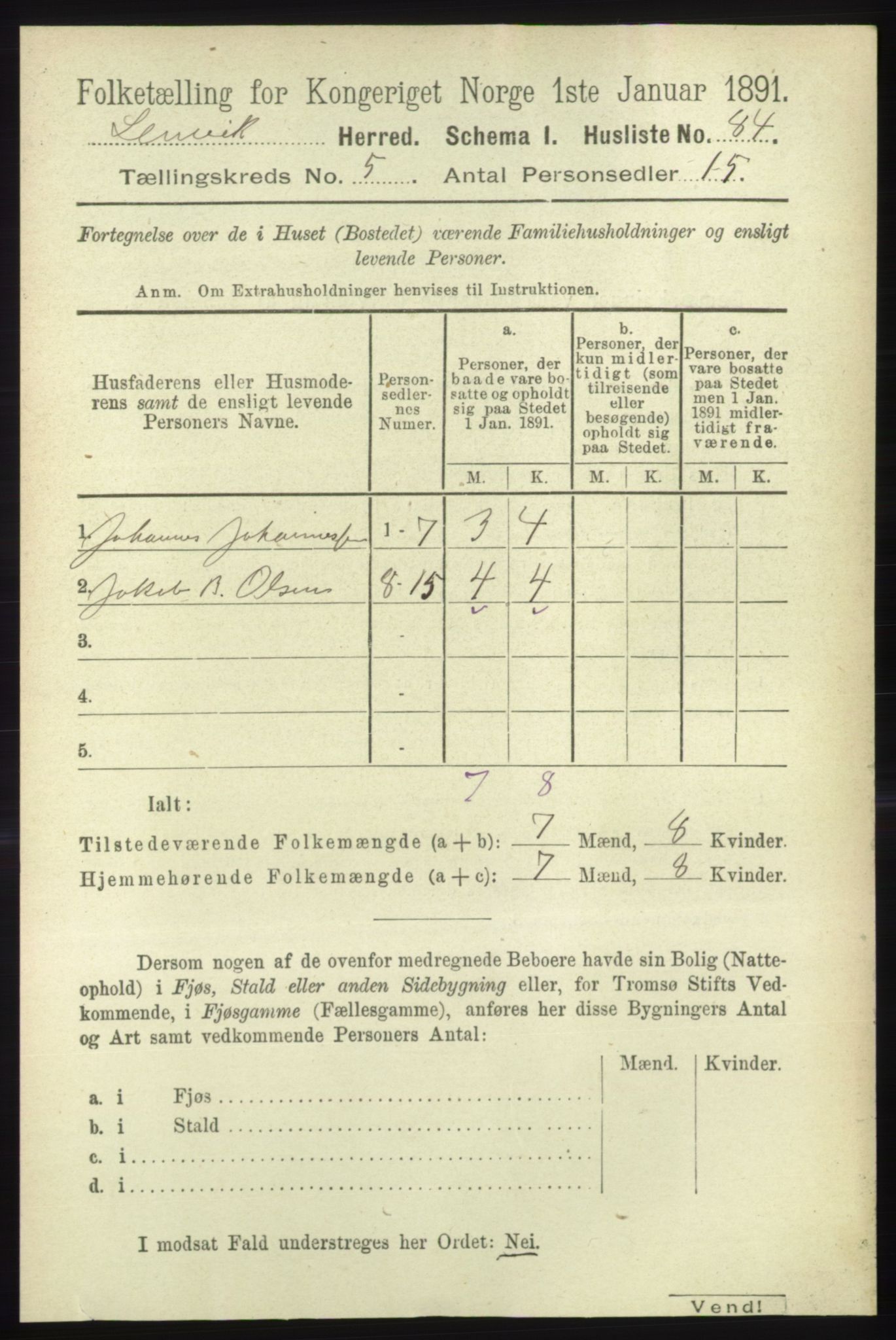 RA, Folketelling 1891 for 1931 Lenvik herred, 1891, s. 2543