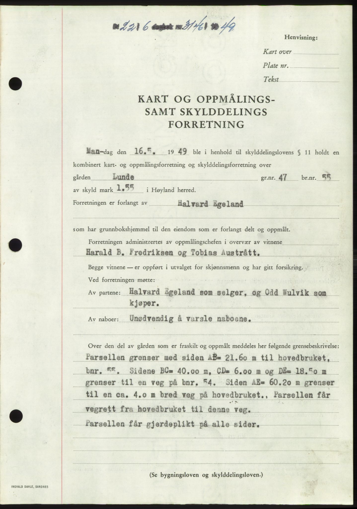 Jæren sorenskriveri, SAST/A-100310/03/G/Gba/L0103: Pantebok, 1949-1949, Dagboknr: 3146/1949