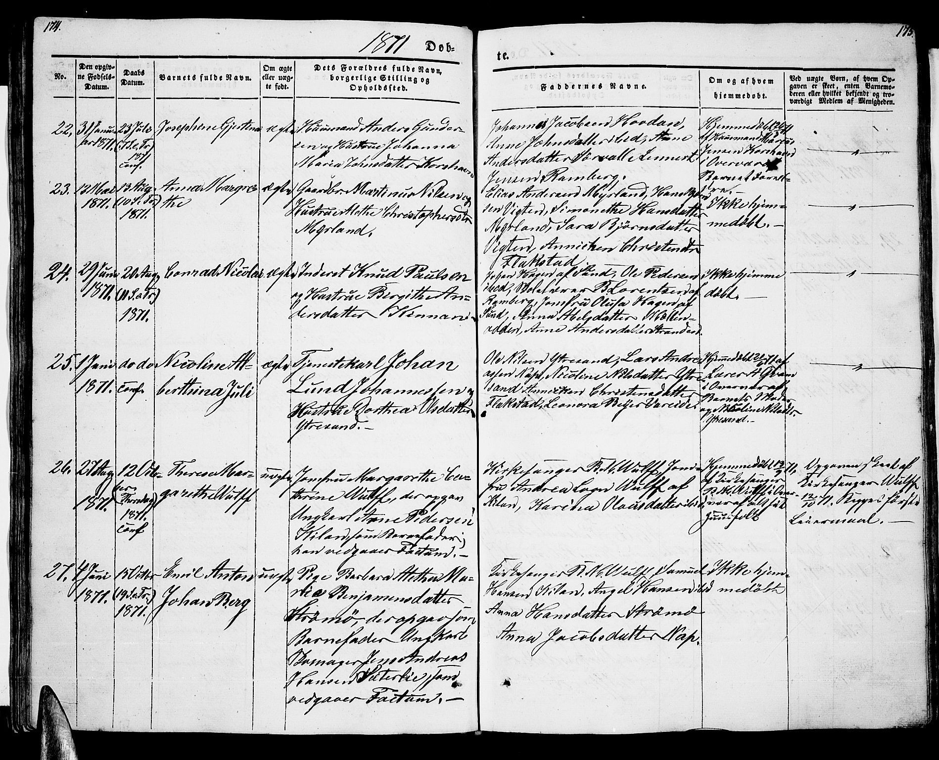 Ministerialprotokoller, klokkerbøker og fødselsregistre - Nordland, AV/SAT-A-1459/885/L1212: Klokkerbok nr. 885C01, 1847-1873, s. 174-175