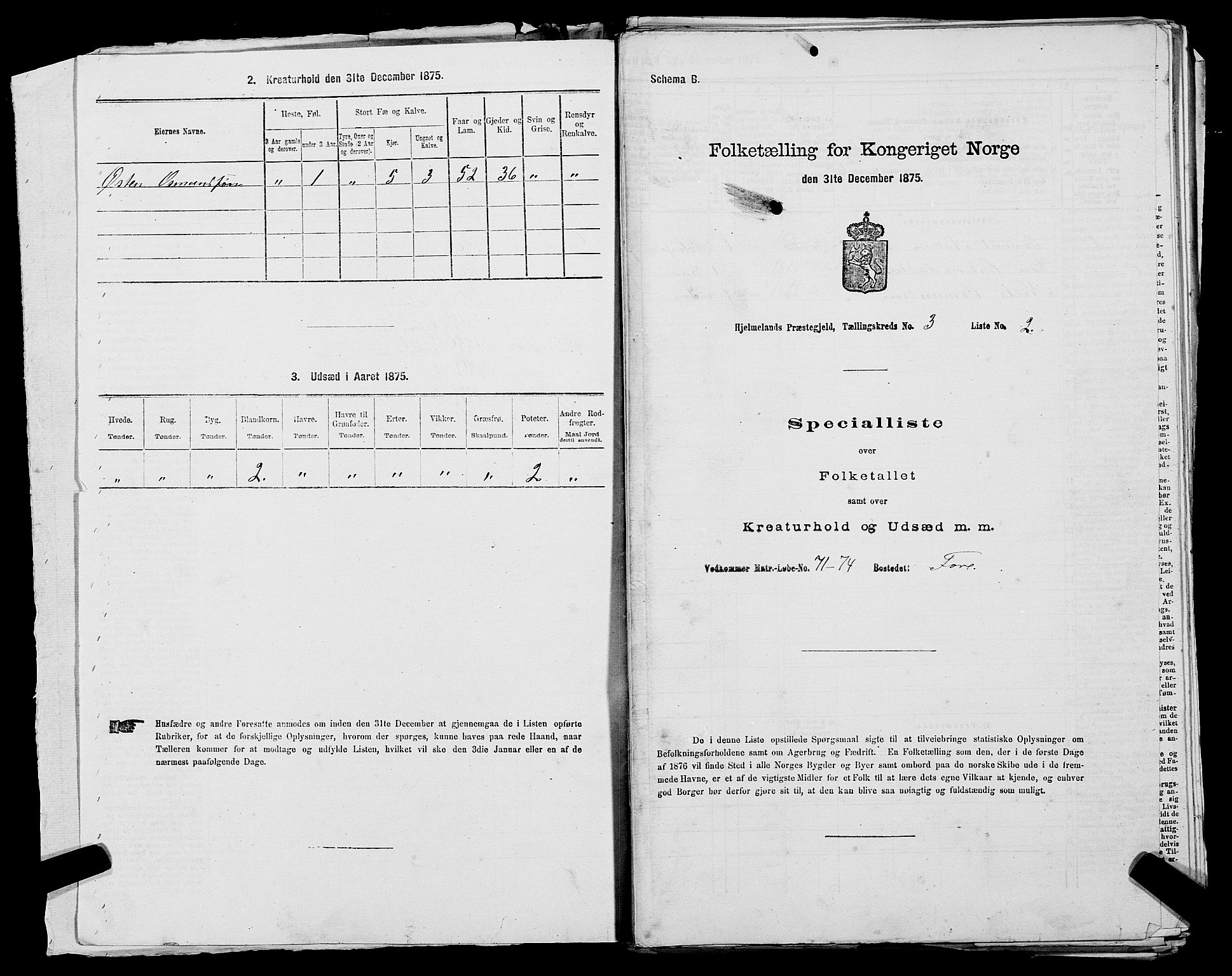 SAST, Folketelling 1875 for 1133P Hjelmeland prestegjeld, 1875, s. 321