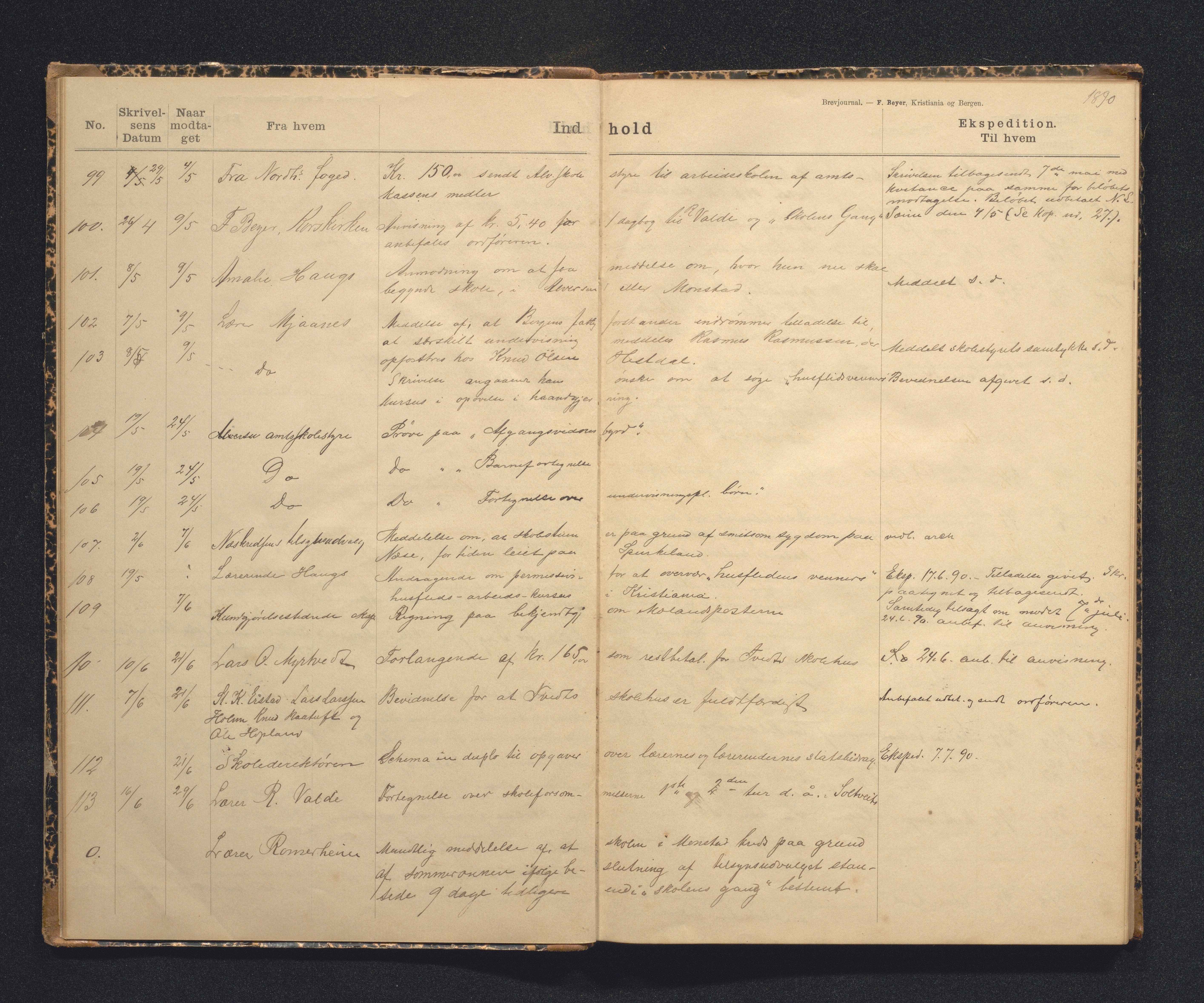 Alversund kommune. Skulestyret, IKAH/1257-211/C/Ca/L0001: Brevjournal for Alversund skulestyre, 1889-1899
