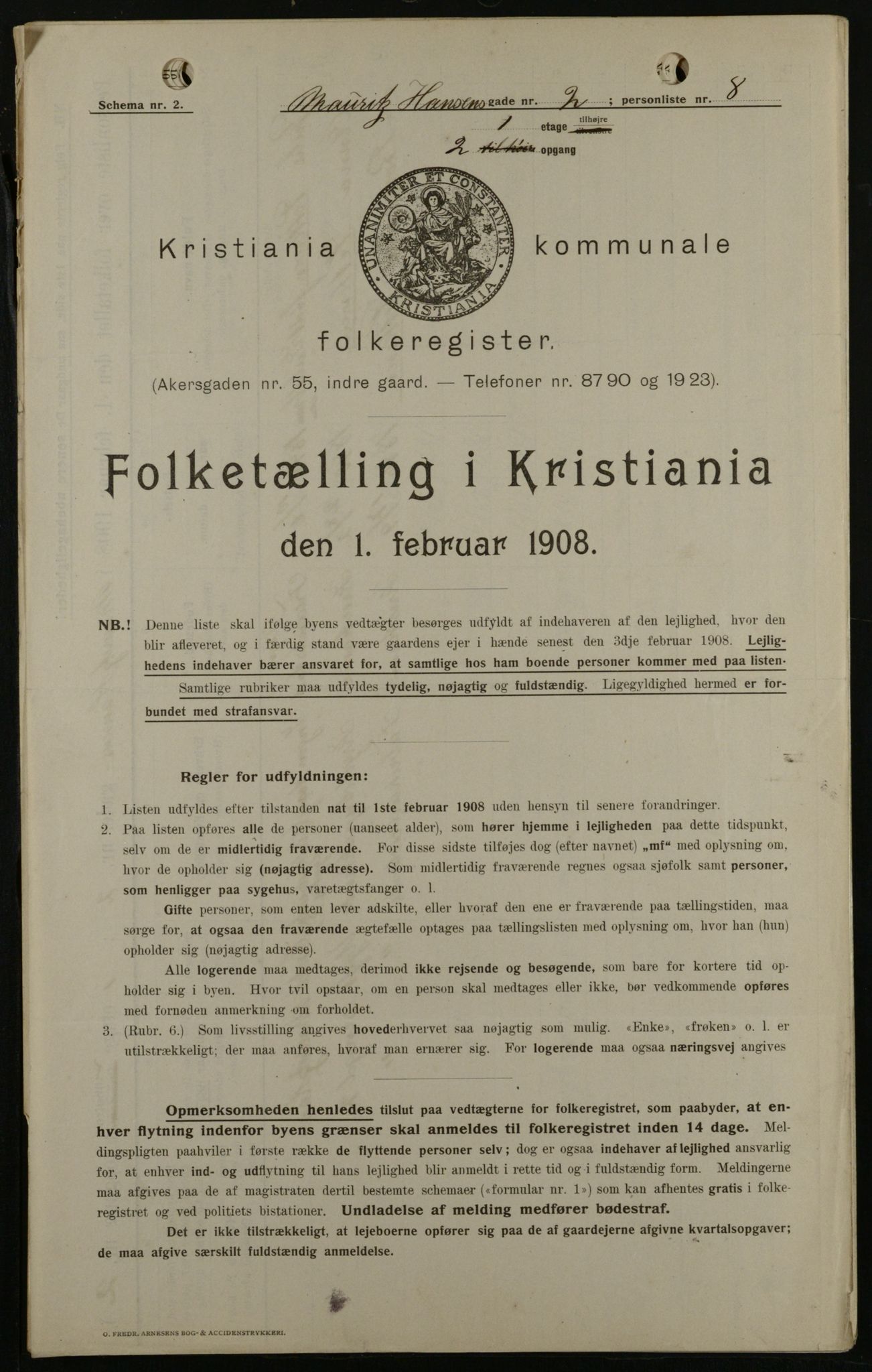 OBA, Kommunal folketelling 1.2.1908 for Kristiania kjøpstad, 1908, s. 58216