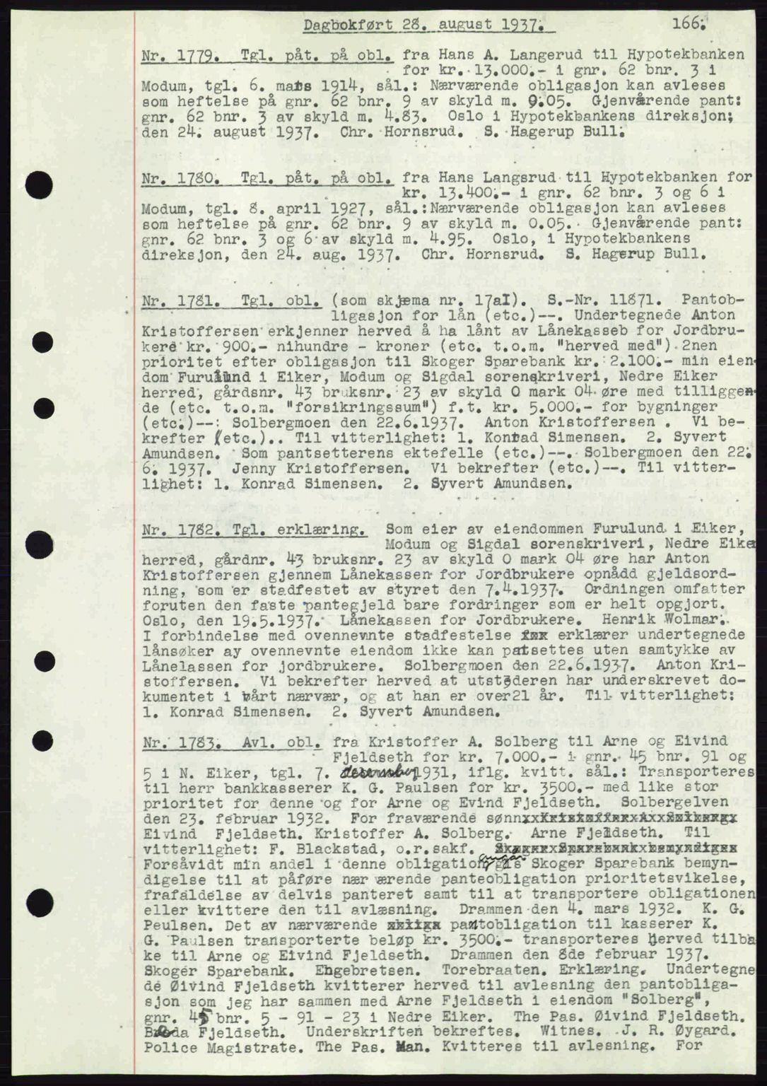 Eiker, Modum og Sigdal sorenskriveri, SAKO/A-123/G/Ga/Gab/L0036: Pantebok nr. A6, 1937-1937, Dagboknr: 1779/1937