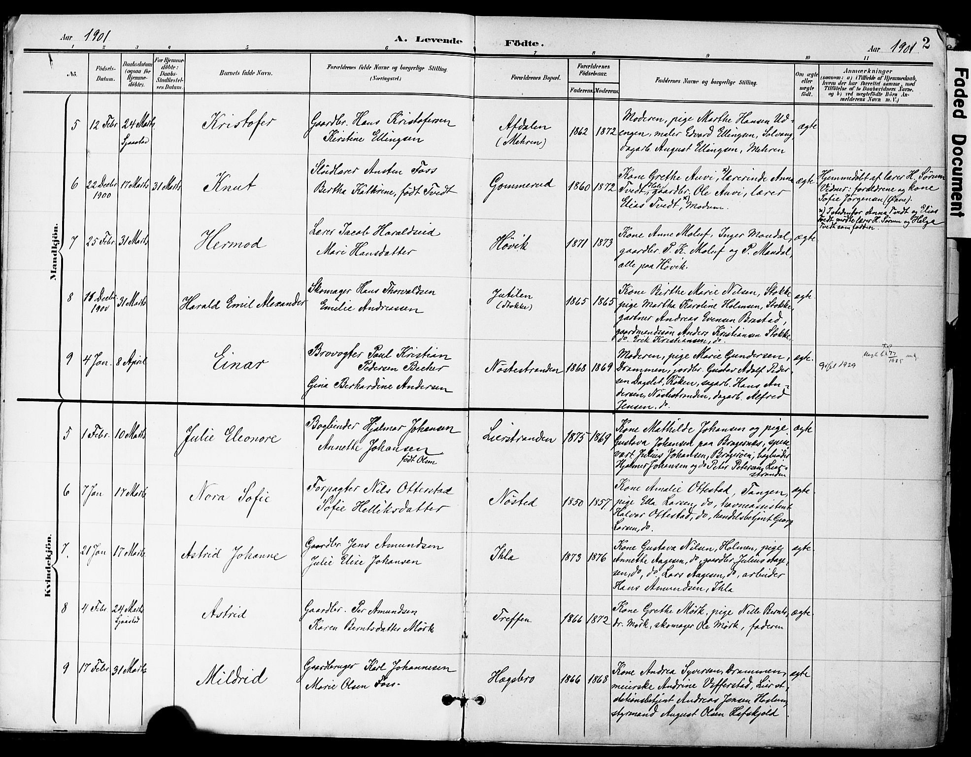 Lier kirkebøker, AV/SAKO-A-230/F/Fa/L0017: Ministerialbok nr. I 17, 1901-1908, s. 2