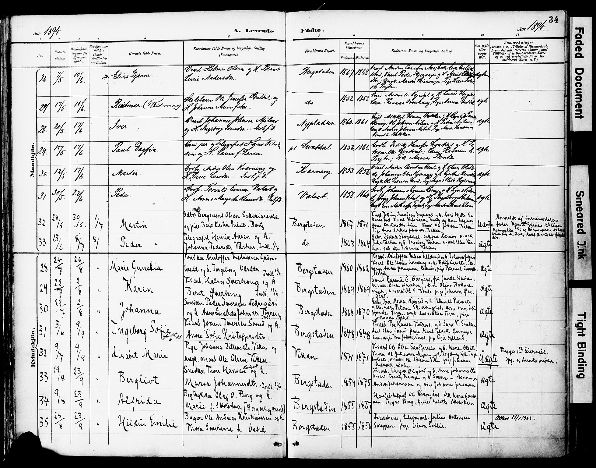 Ministerialprotokoller, klokkerbøker og fødselsregistre - Sør-Trøndelag, SAT/A-1456/681/L0935: Ministerialbok nr. 681A13, 1890-1898, s. 34