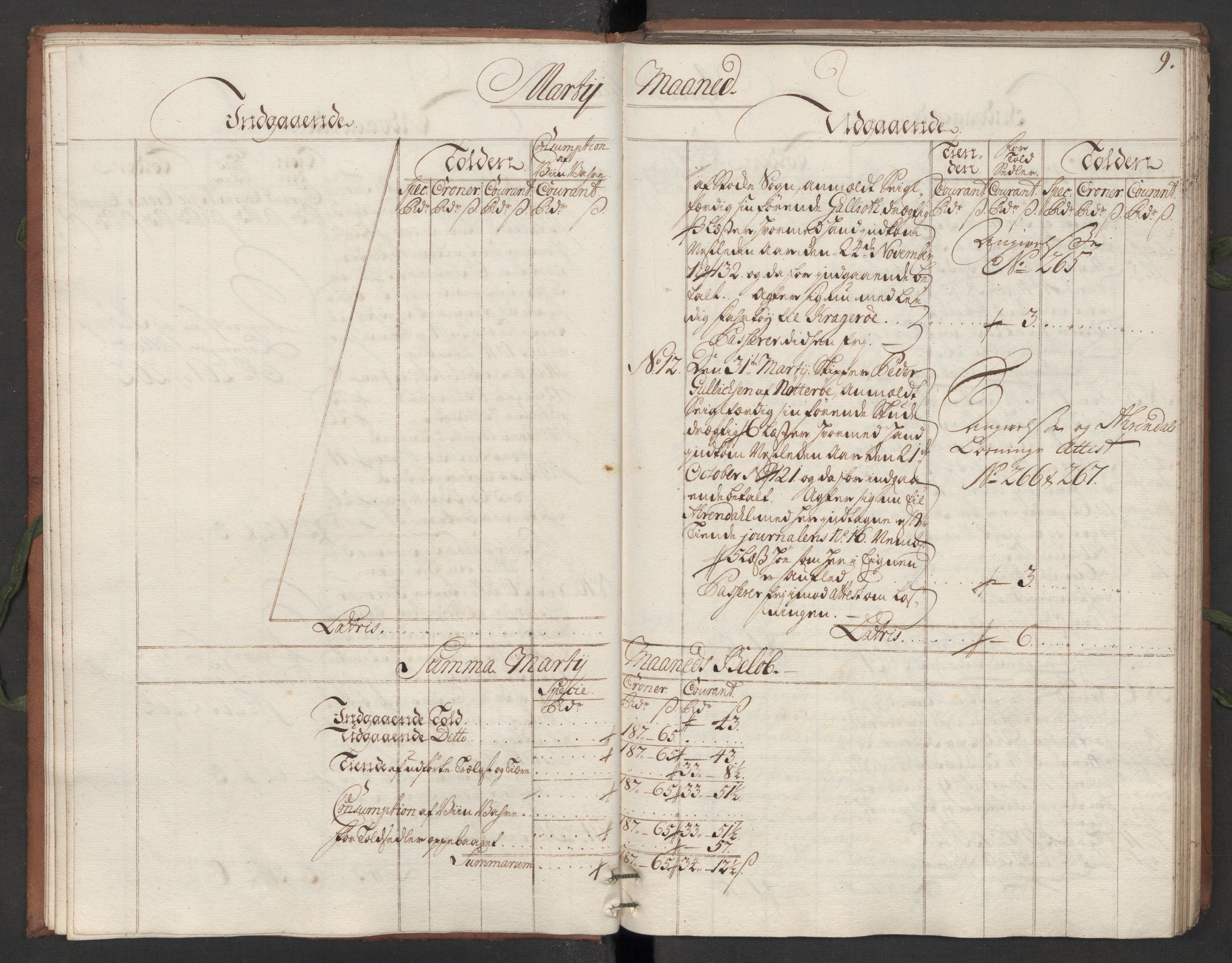 Generaltollkammeret, tollregnskaper, AV/RA-EA-5490/R10/L0012/0001: Tollregnskaper Tønsberg / Hovedtollbok, 1733, s. 8b-9a