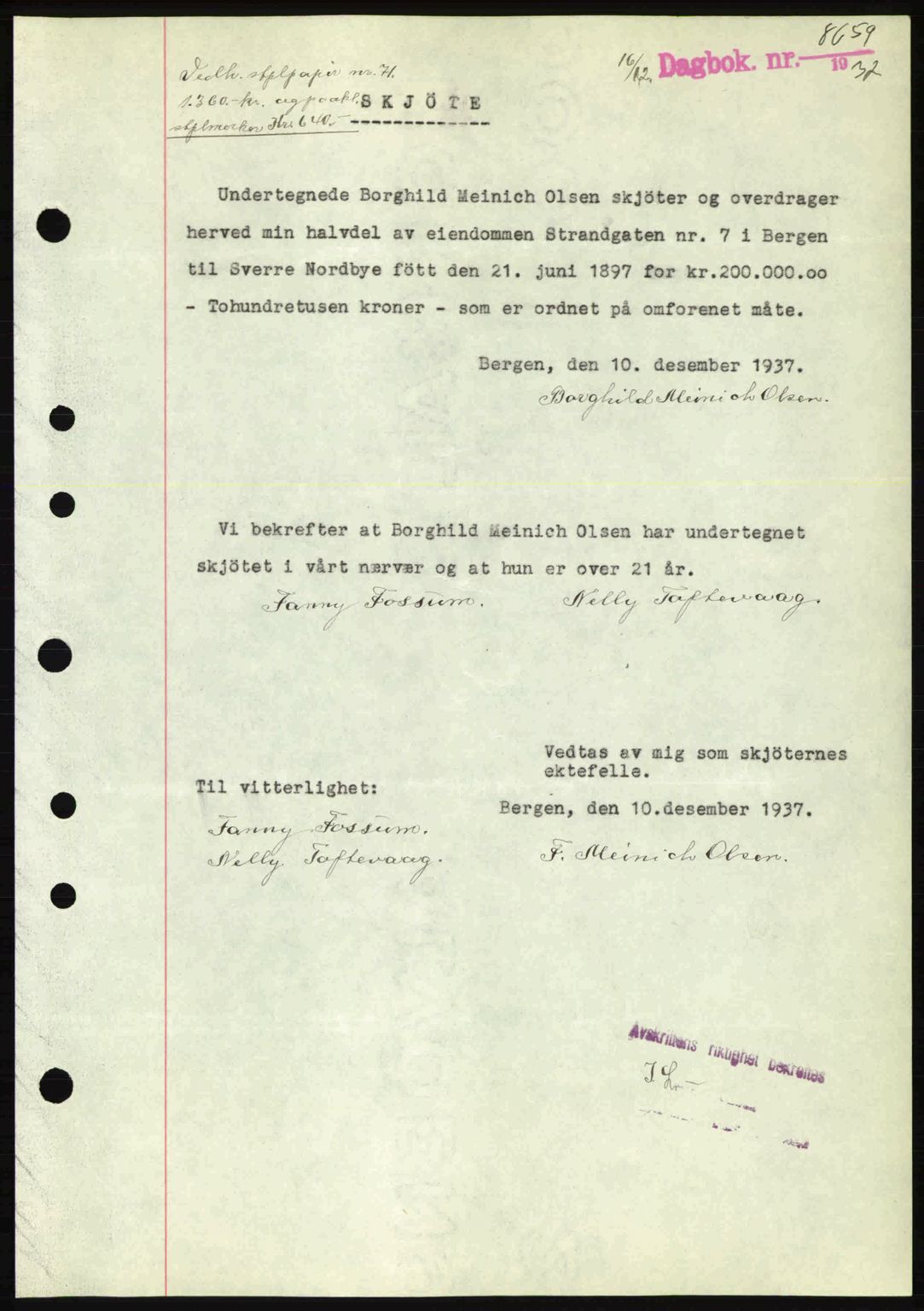 Byfogd og Byskriver i Bergen, SAB/A-3401/03/03Bc/L0006: Pantebok nr. A5, 1937-1938, Dagboknr: 8659/1937