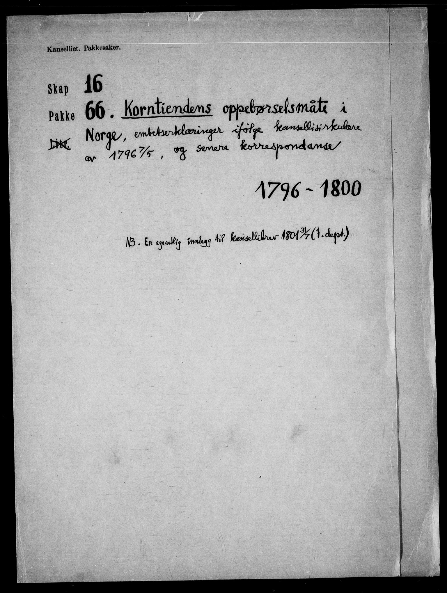 Danske Kanselli, Skapsaker, RA/EA-4061/F/L0124: Skap 16, pakke 65-68, 1785-1800, s. 94