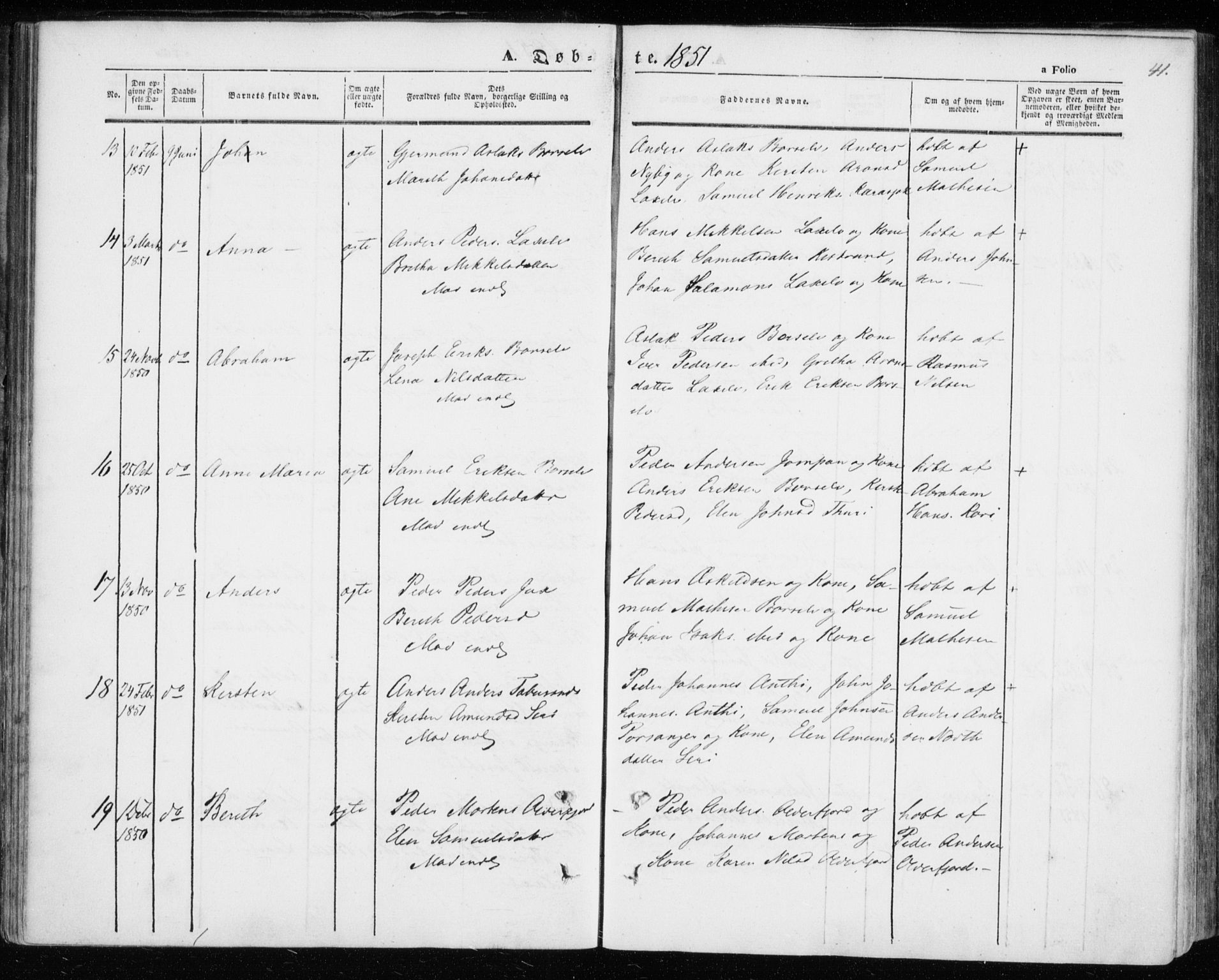 Kistrand/Porsanger sokneprestembete, AV/SATØ-S-1351/H/Ha/L0004.kirke: Ministerialbok nr. 4, 1843-1860, s. 41
