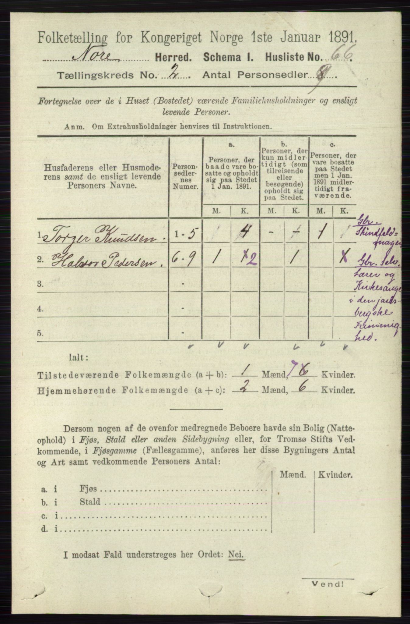RA, Folketelling 1891 for 0633 Nore herred, 1891, s. 245