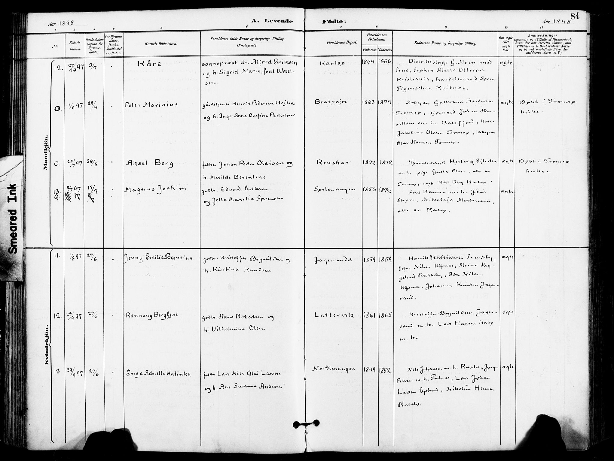 Karlsøy sokneprestembete, AV/SATØ-S-1299/H/Ha/Haa/L0007kirke: Ministerialbok nr. 7, 1891-1902, s. 84