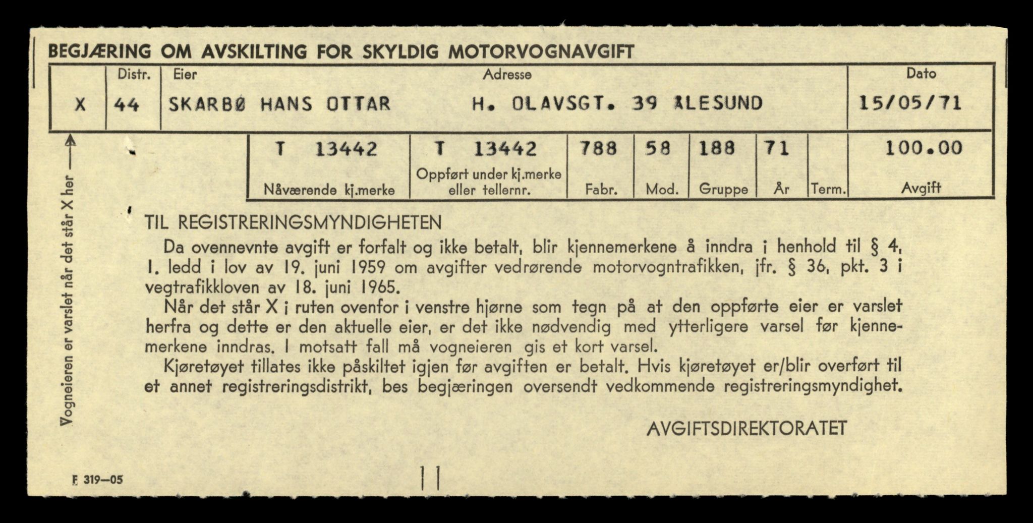 Møre og Romsdal vegkontor - Ålesund trafikkstasjon, AV/SAT-A-4099/F/Fe/L0039: Registreringskort for kjøretøy T 13361 - T 13530, 1927-1998, s. 1371