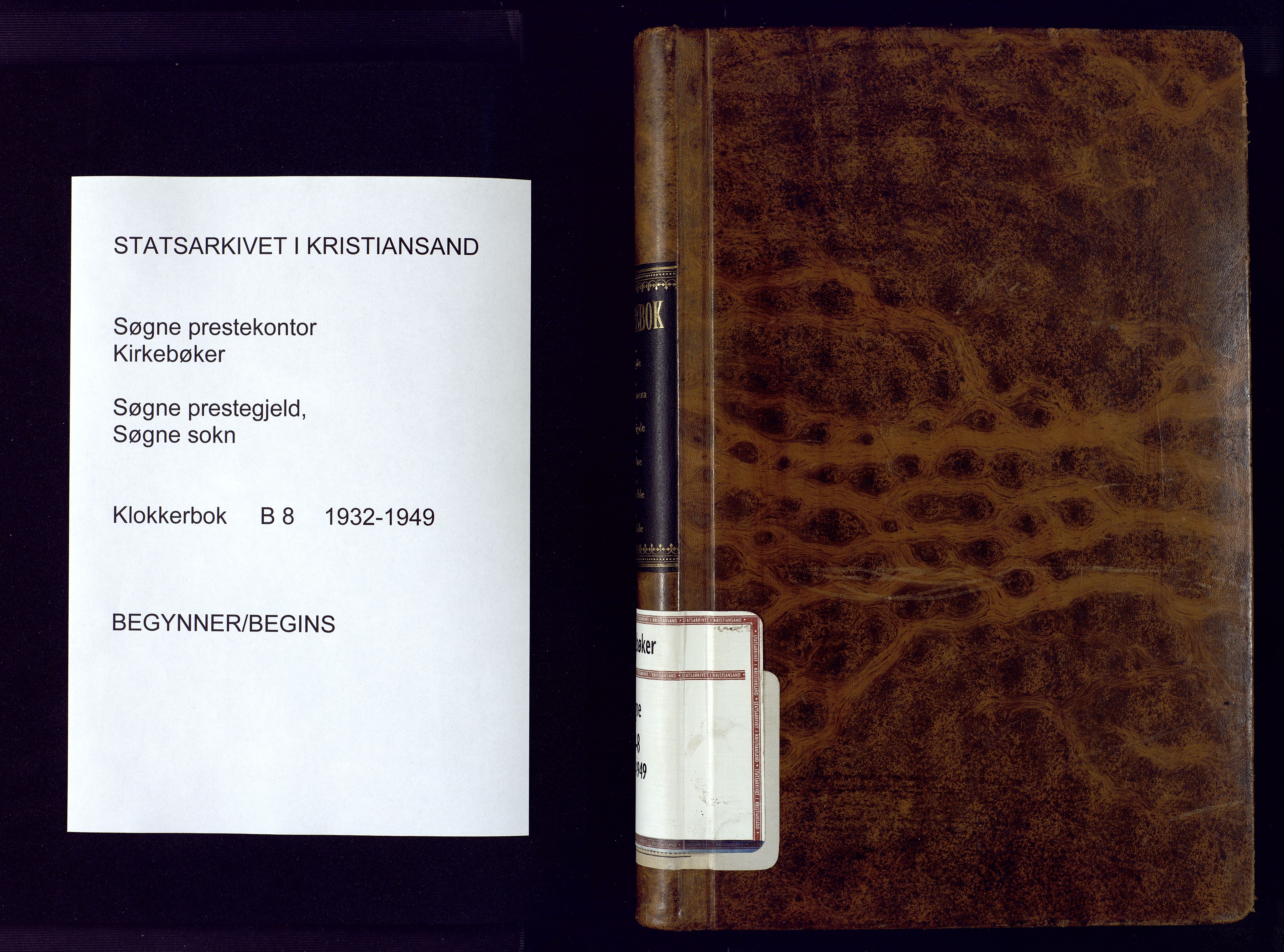 Søgne sokneprestkontor, SAK/1111-0037/F/Fb/Fbb/L0008: Klokkerbok nr. B 8, 1932-1949