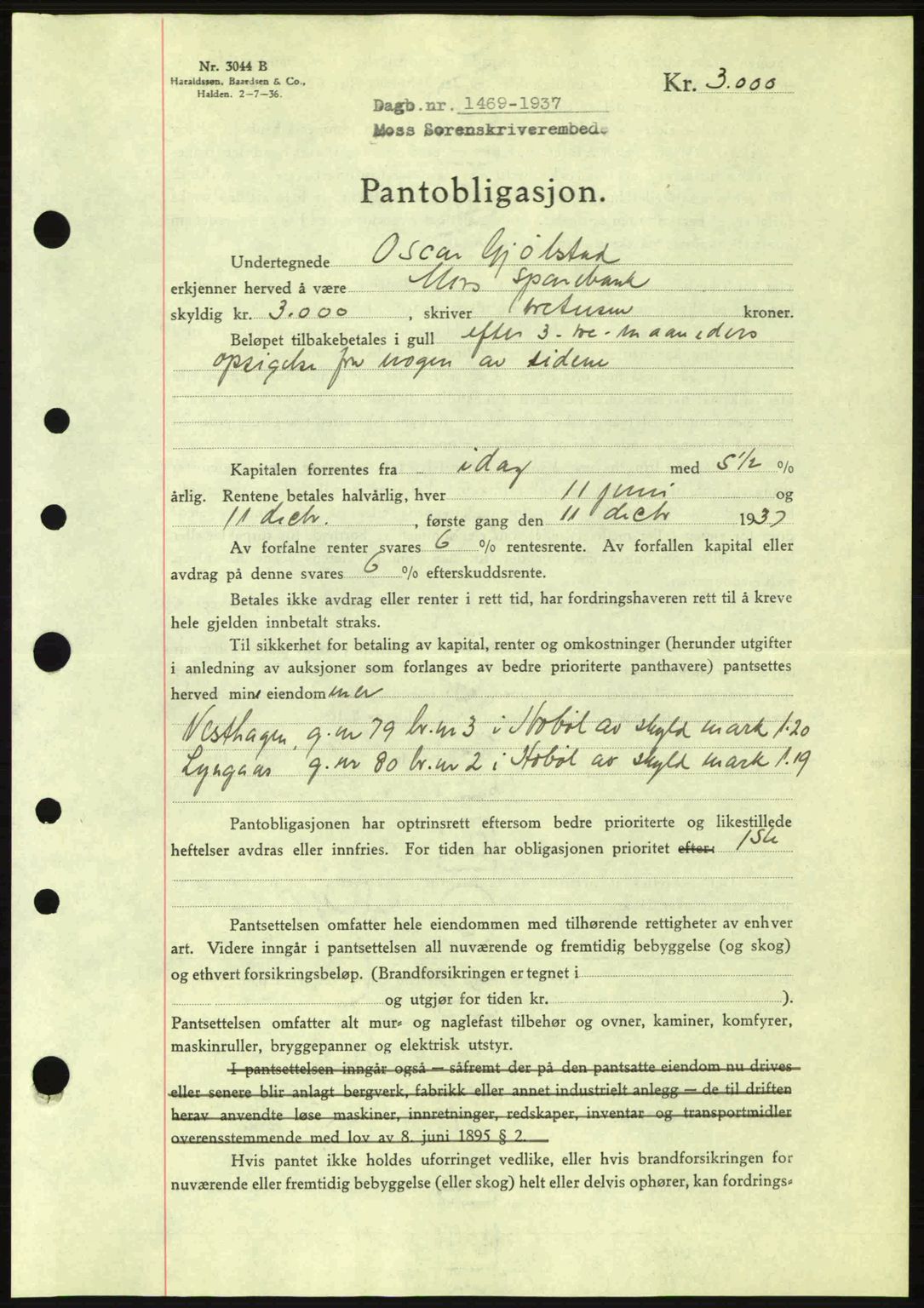 Moss sorenskriveri, SAO/A-10168: Pantebok nr. B4, 1937-1938, Dagboknr: 1469/1937