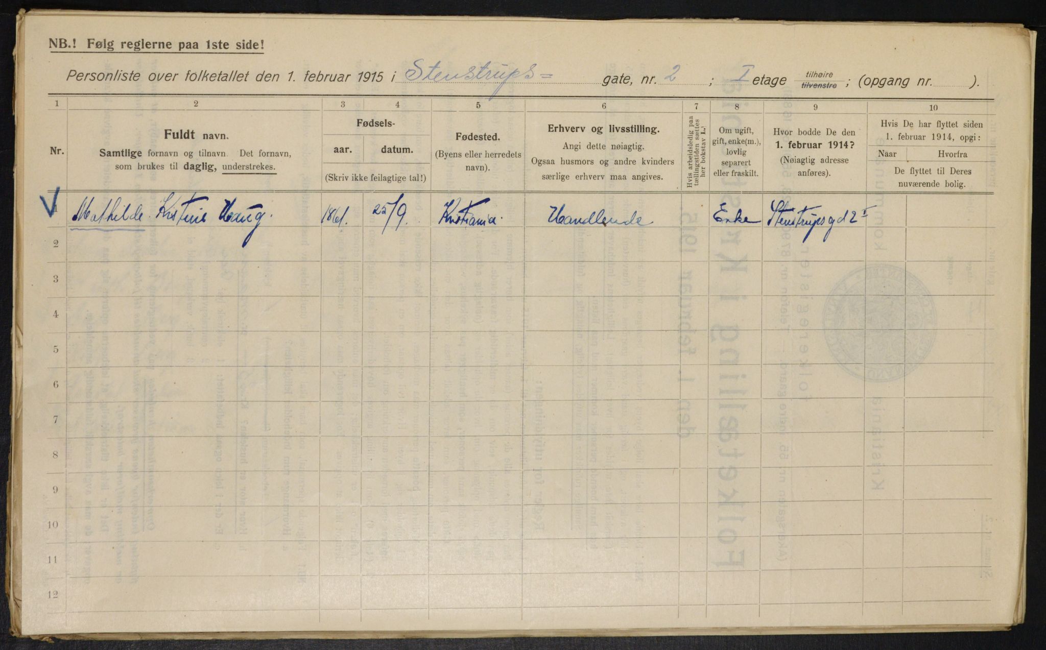 OBA, Kommunal folketelling 1.2.1915 for Kristiania, 1915, s. 100821