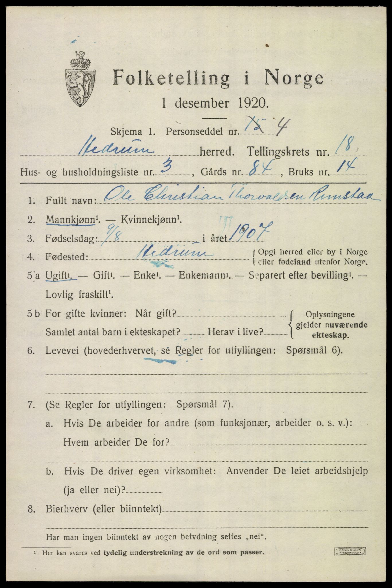 SAKO, Folketelling 1920 for 0727 Hedrum herred, 1920, s. 10825