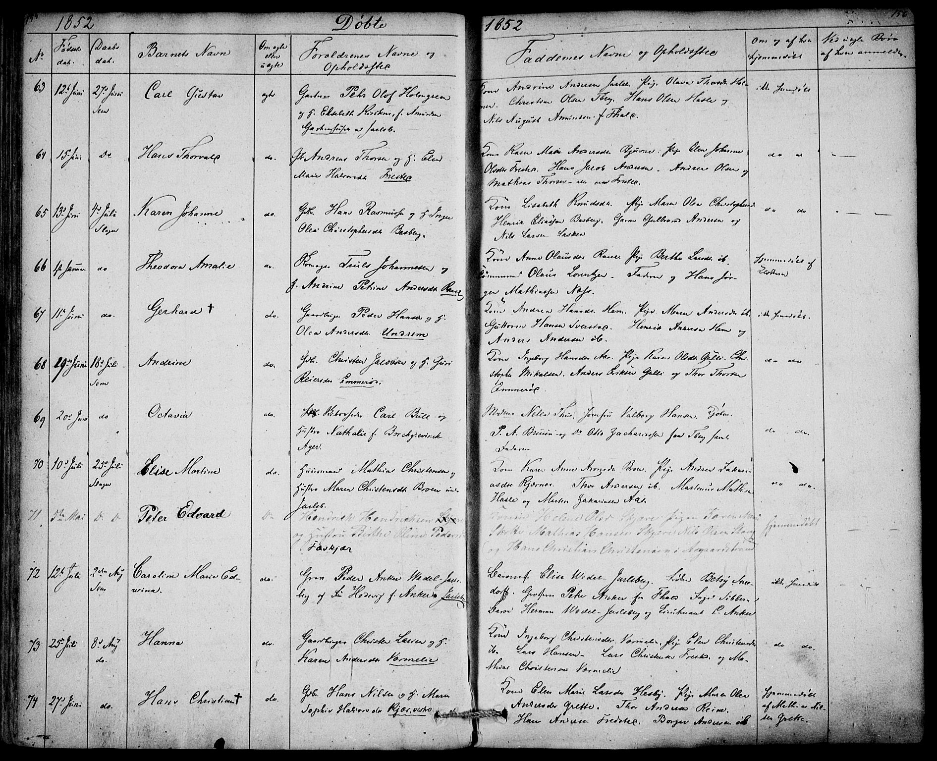 Sem kirkebøker, AV/SAKO-A-5/F/Fa/L0006: Ministerialbok nr. I 6, 1843-1855, s. 155-156