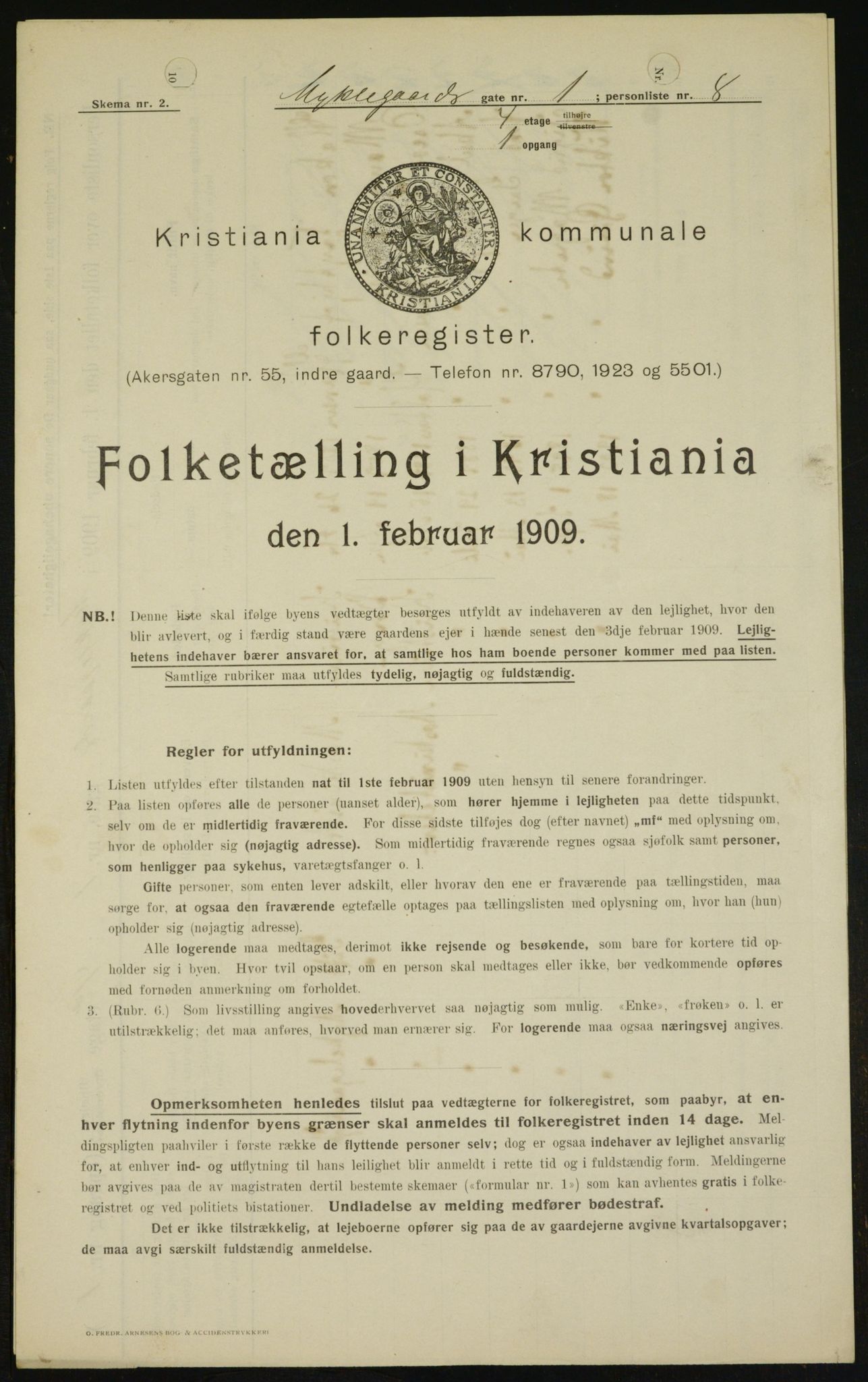 OBA, Kommunal folketelling 1.2.1909 for Kristiania kjøpstad, 1909, s. 61703