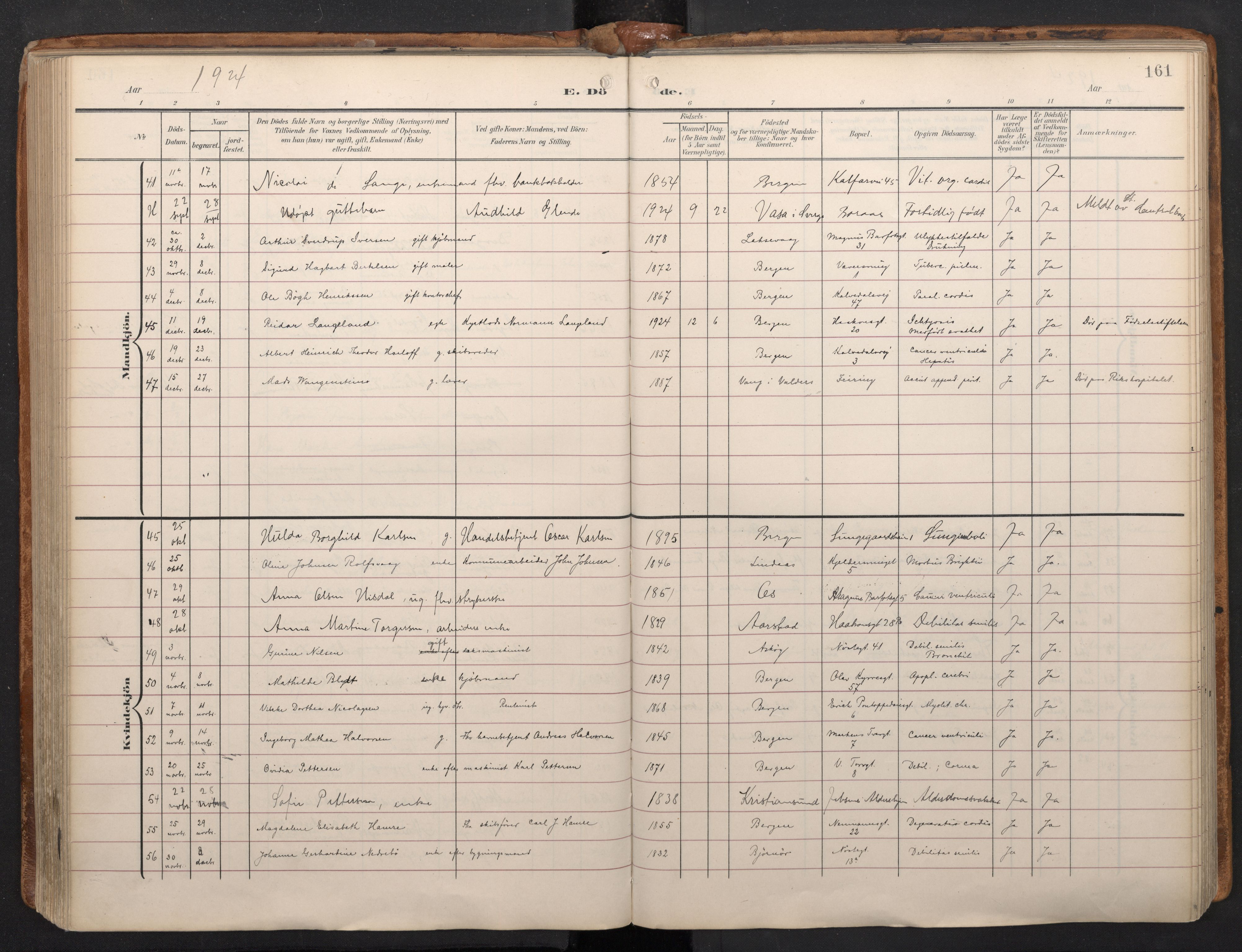Domkirken sokneprestembete, AV/SAB-A-74801/H/Haa/L0044: Ministerialbok nr. E 6, 1904-1946, s. 160b-161a