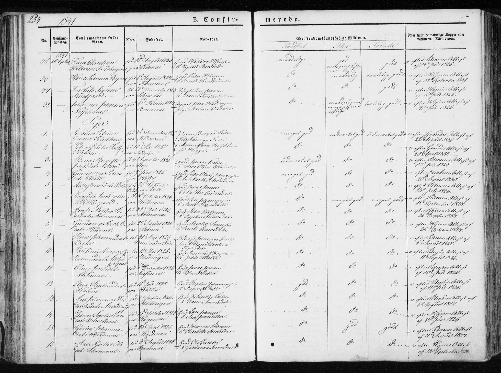Ministerialprotokoller, klokkerbøker og fødselsregistre - Nord-Trøndelag, SAT/A-1458/717/L0154: Ministerialbok nr. 717A06 /1, 1836-1849, s. 254