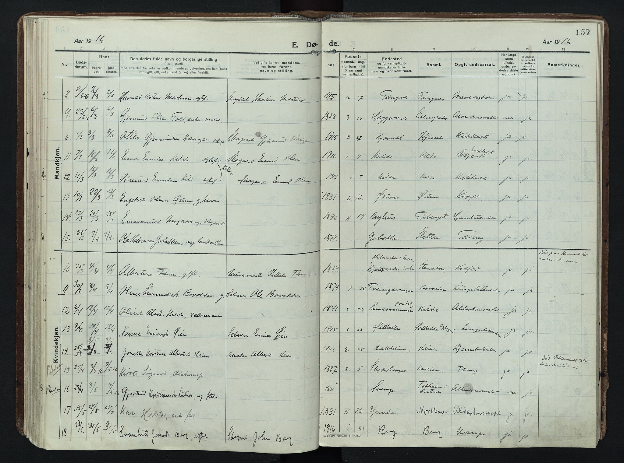 Trysil prestekontor, AV/SAH-PREST-046/H/Ha/Haa/L0014: Ministerialbok nr. 14, 1912-1923, s. 157