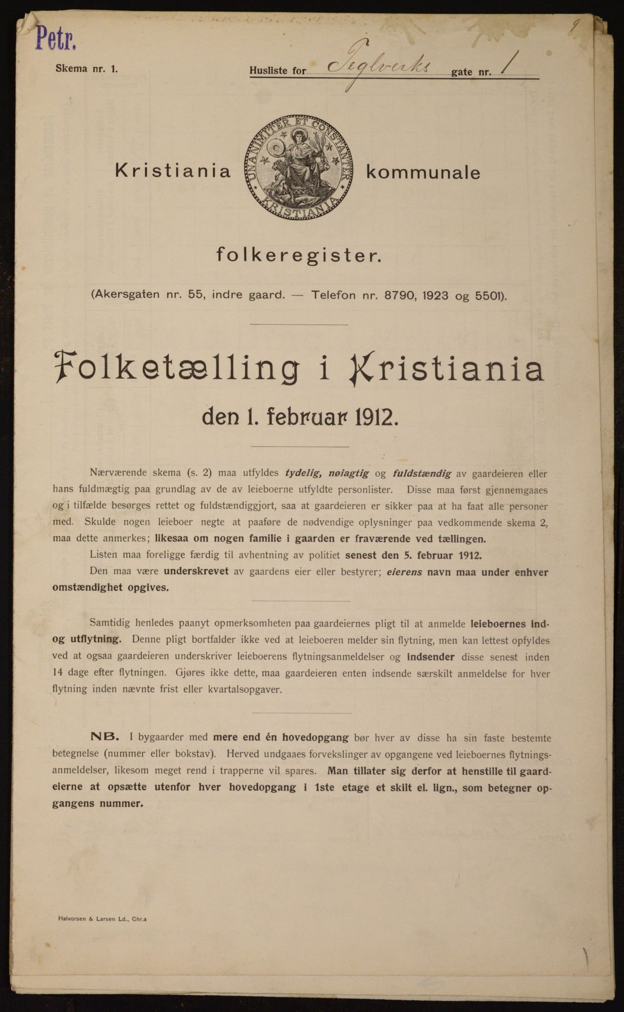 OBA, Kommunal folketelling 1.2.1912 for Kristiania, 1912, s. 107396