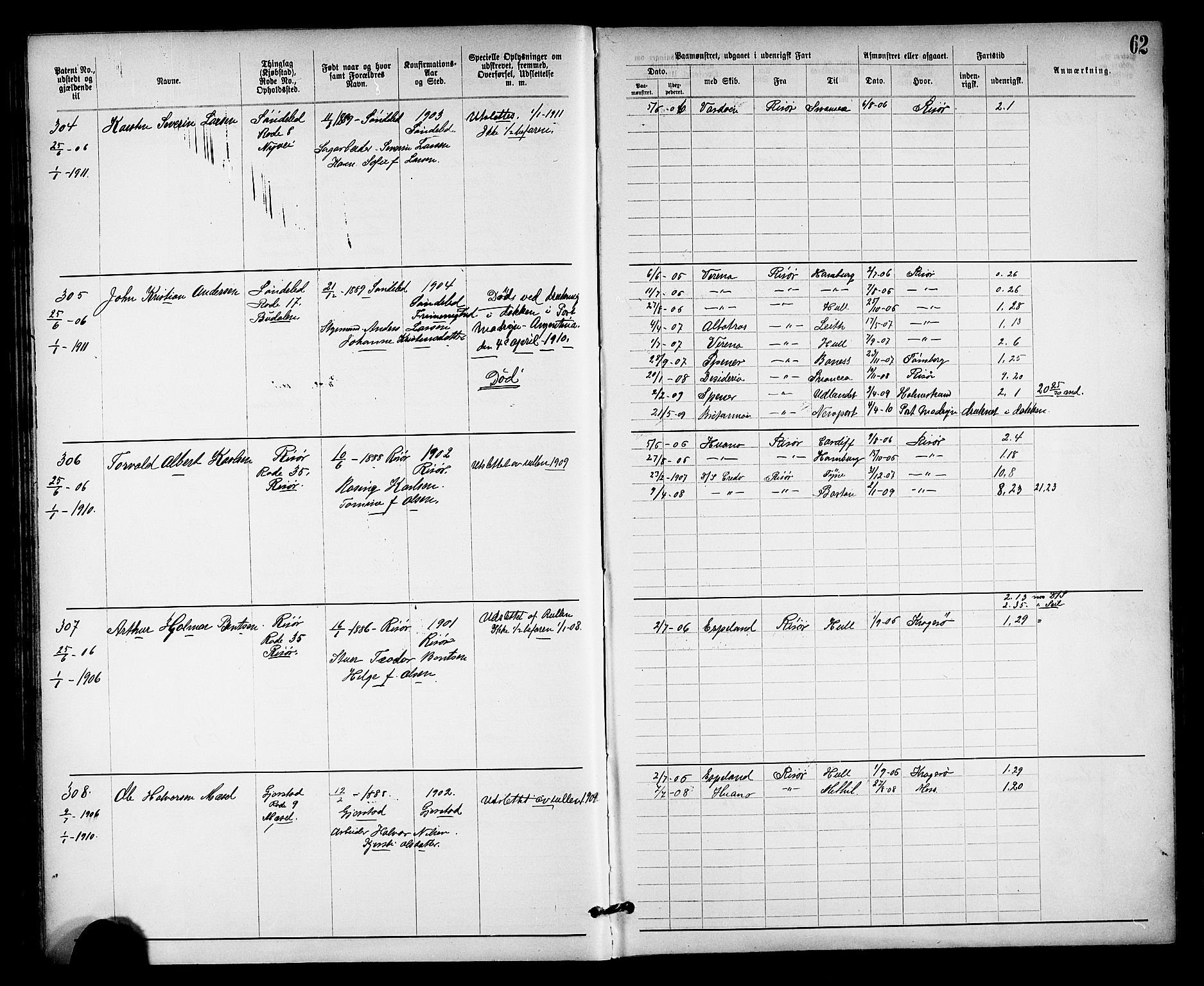 Risør mønstringskrets, AV/SAK-2031-0010/F/Fa/L0004: Annotasjonsrulle nr 1914-1915 og nr 1-477, T-8, 1899-1911, s. 67